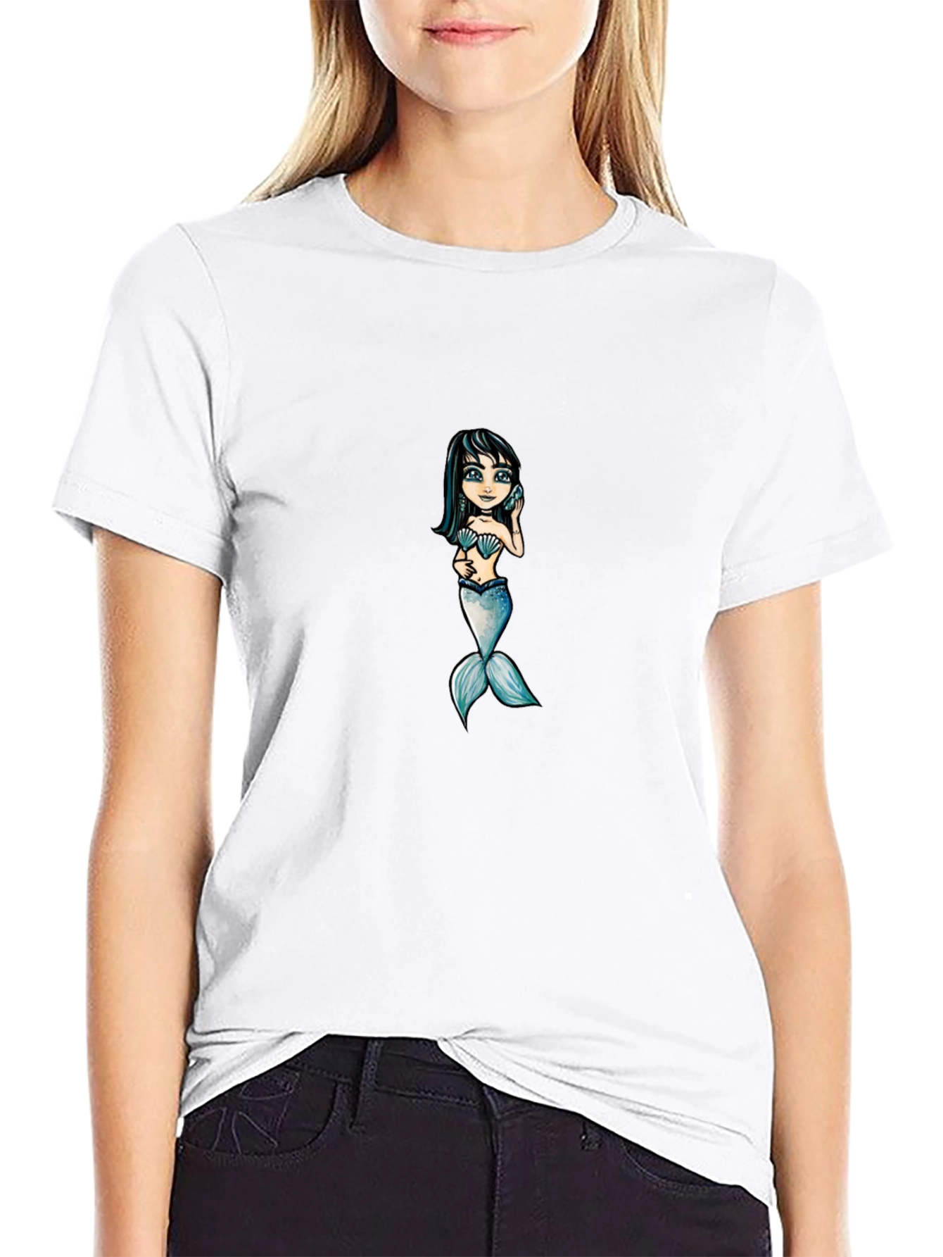 Mermaid Graphic Tee - Black Cotton T-Shirt