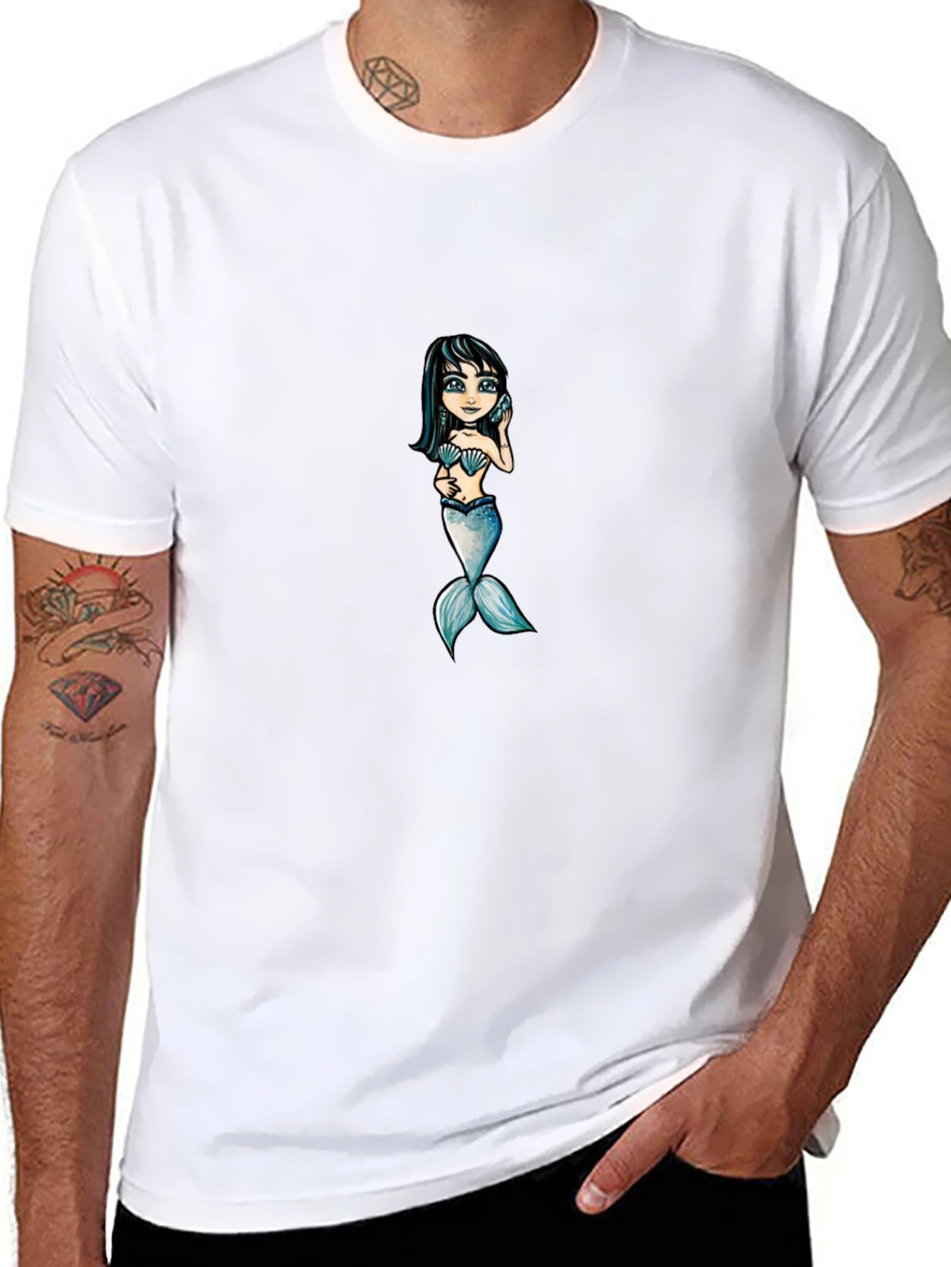 Mermaid Graphic Tee - Black Cotton T-Shirt
