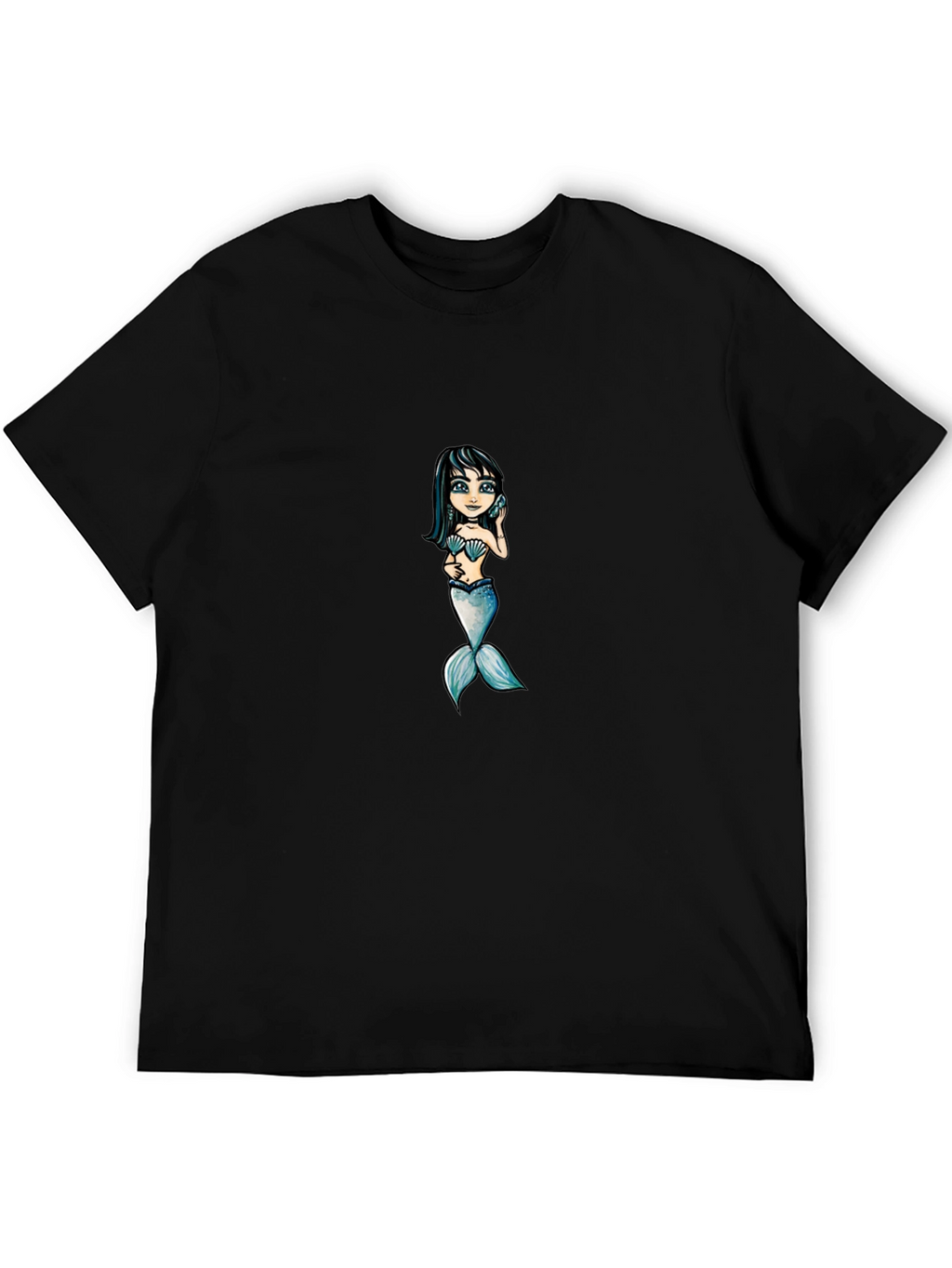 Mermaid Graphic Tee - Black Cotton T-Shirt