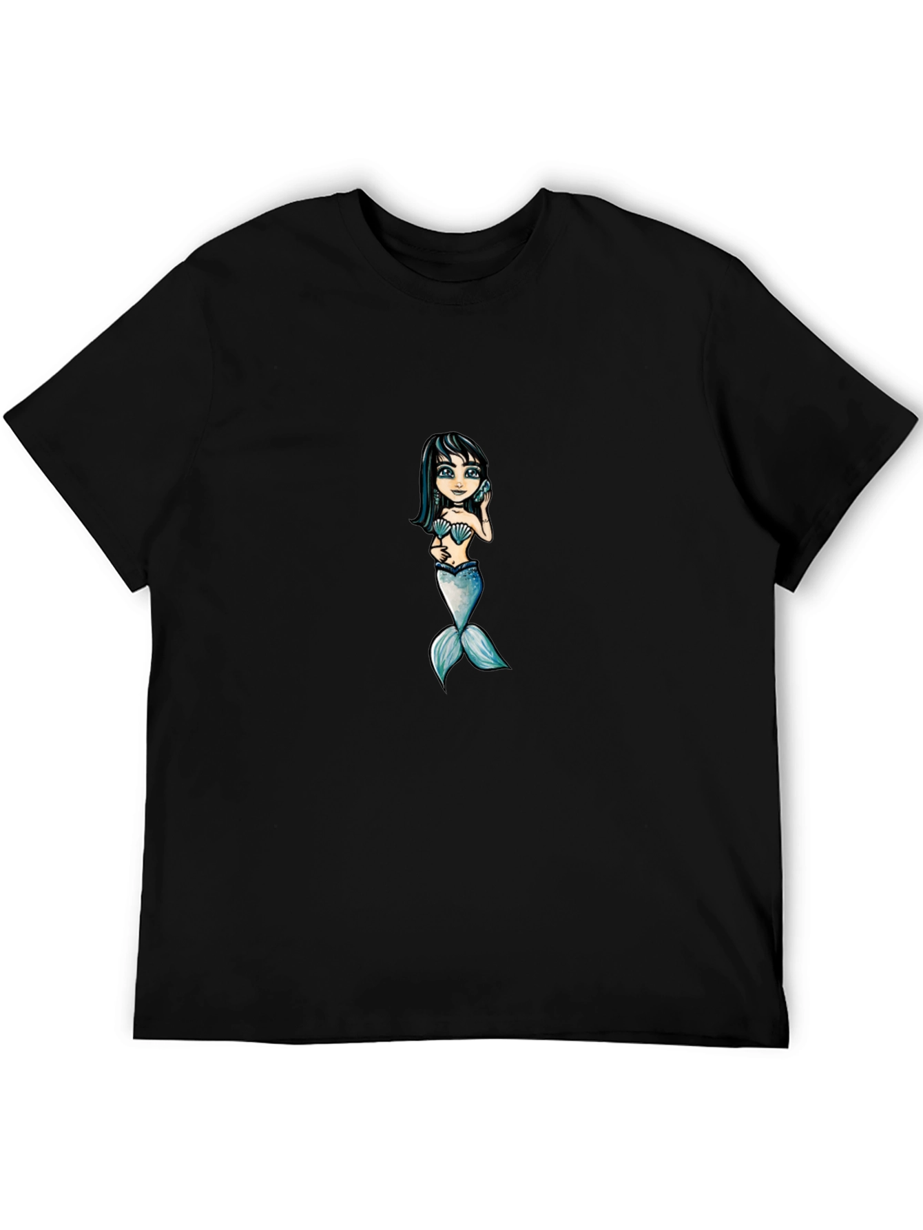 Mermaid Graphic Tee - Black Cotton T-Shirt
