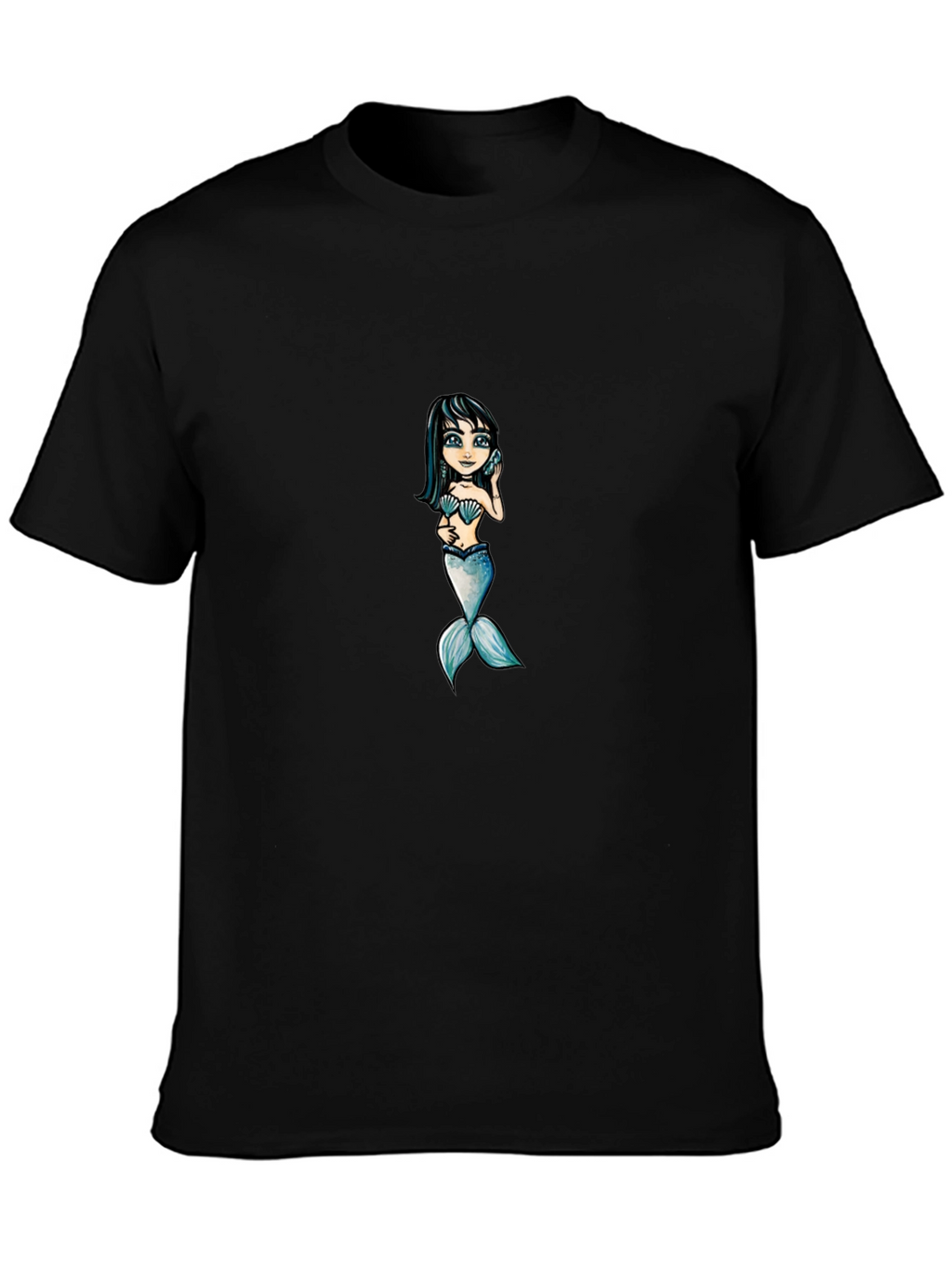 Mermaid Graphic Tee - Black Cotton T-Shirt