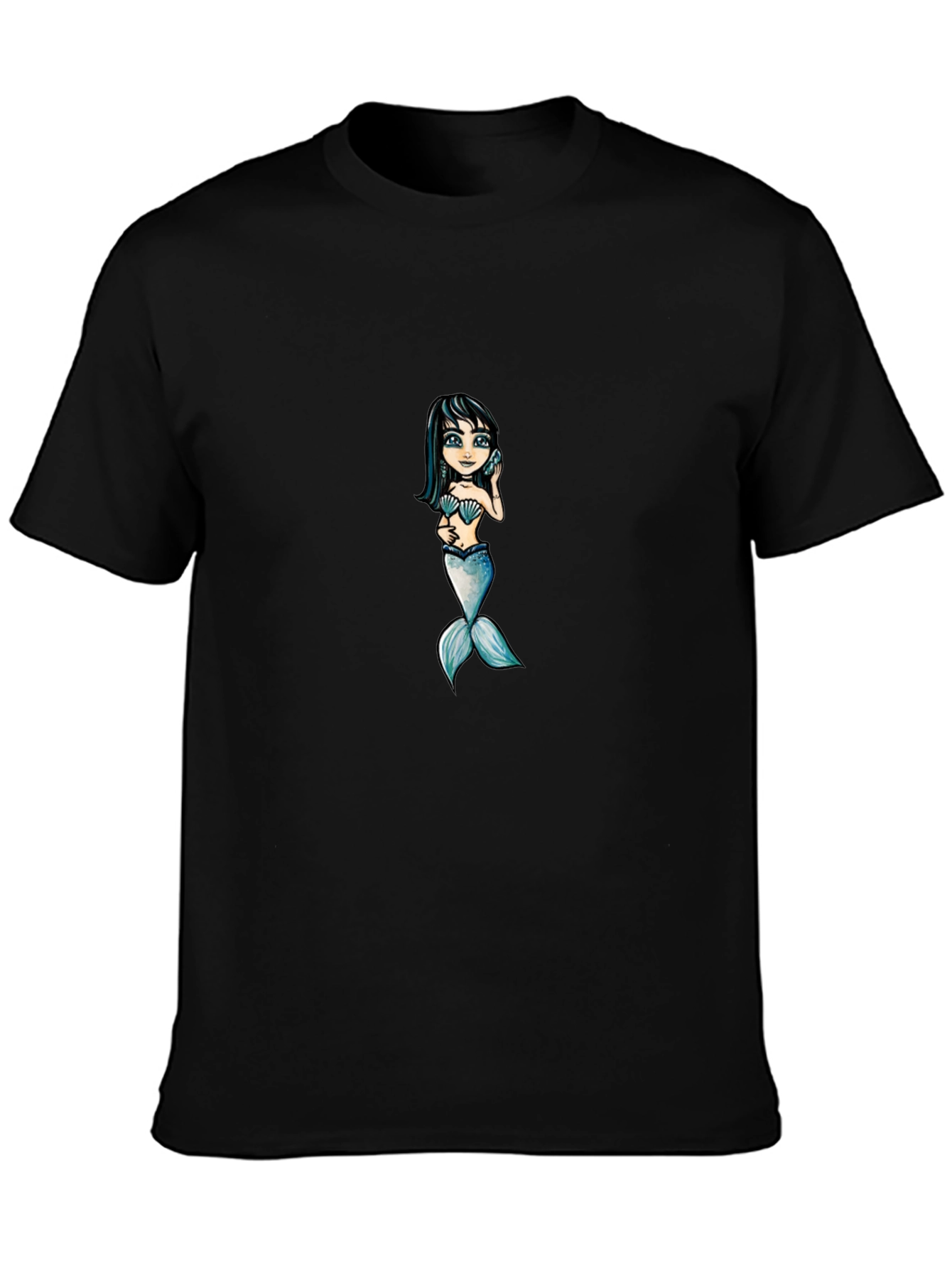 Mermaid Graphic Tee - Black Cotton T-Shirt
