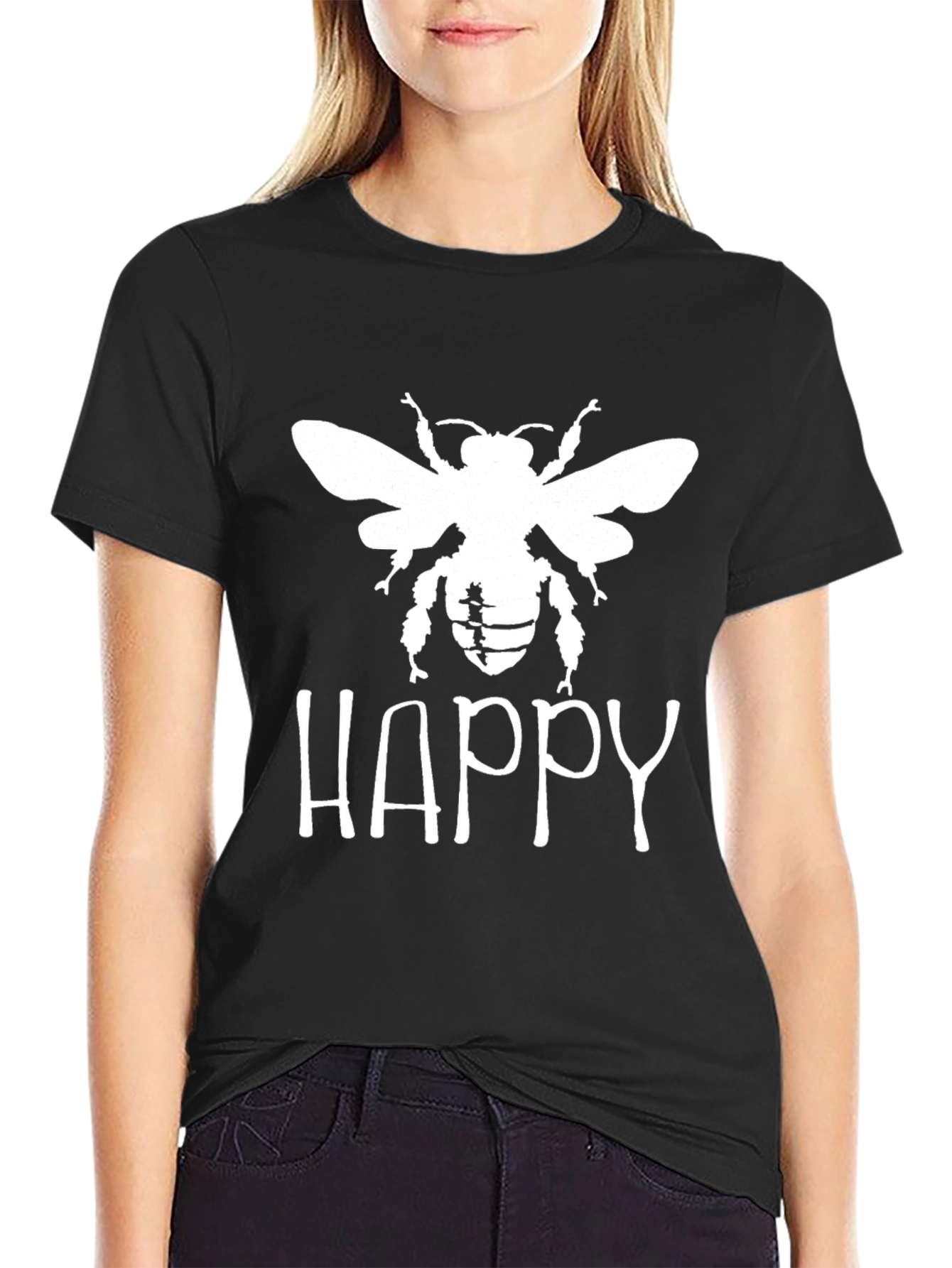 Happy Bee Graphic T-Shirt - Black Cotton Tee