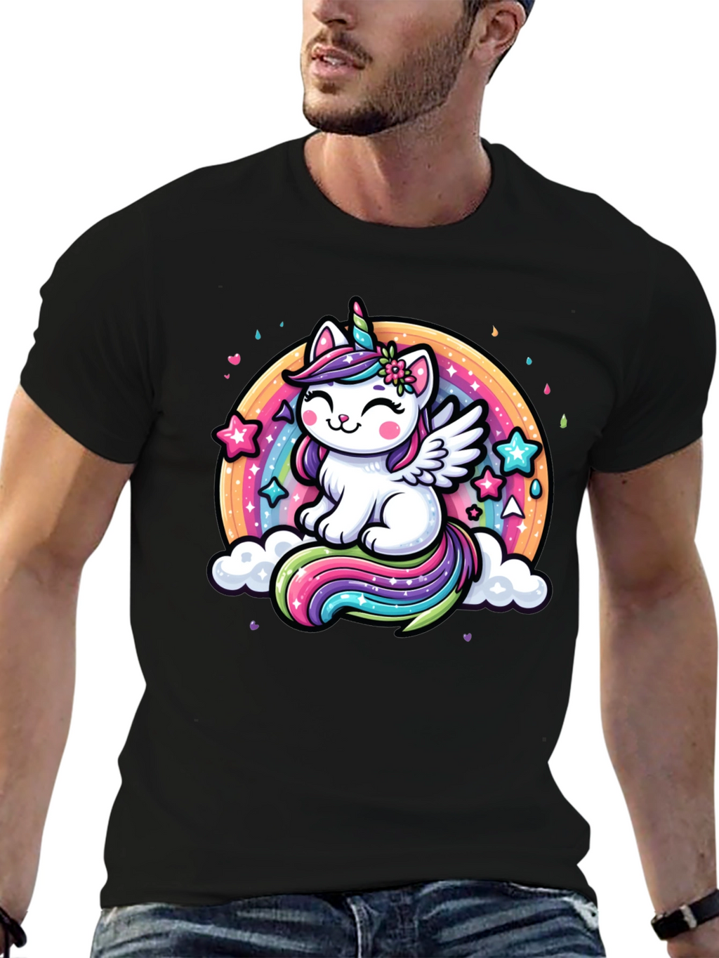Unicorn Cat Rainbow Graphic Tee