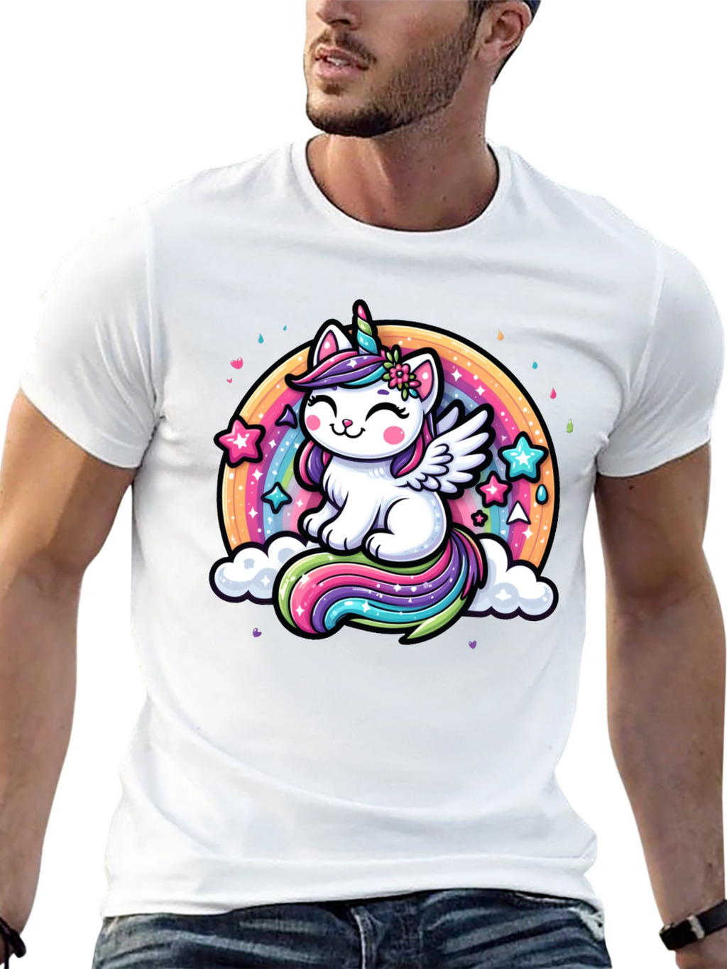 Unicorn Cat Rainbow Graphic Tee