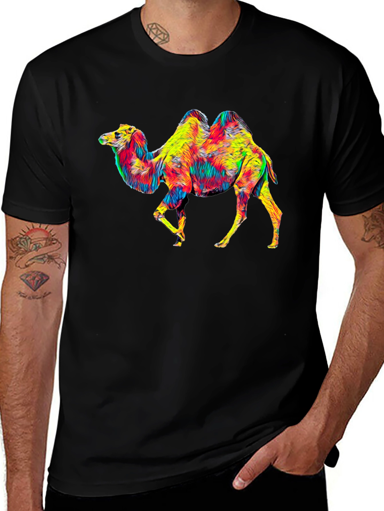 Colorful Camel Graphic T-Shirt - Unique Animal Print