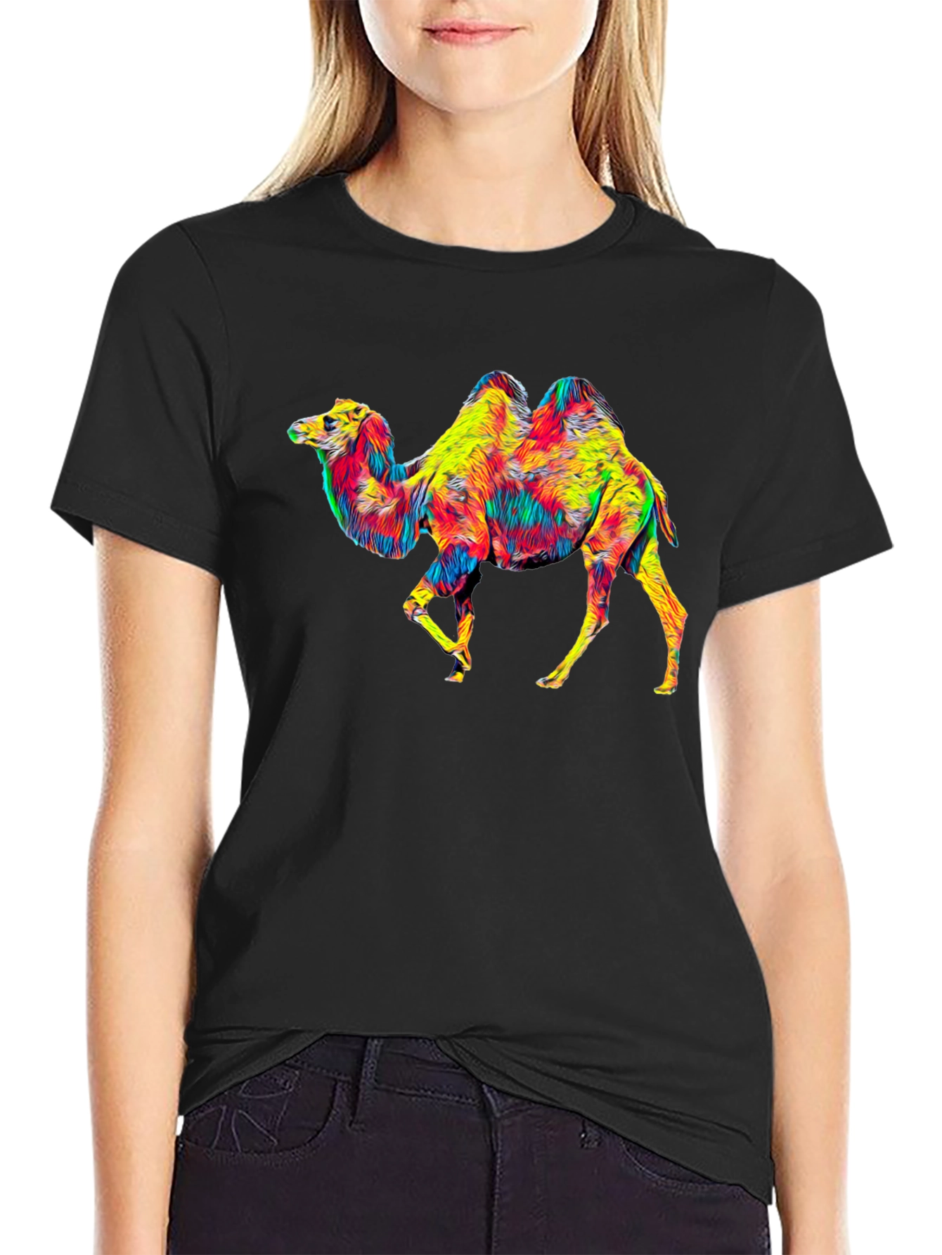 Colorful Camel Graphic T-Shirt - Unique Animal Print