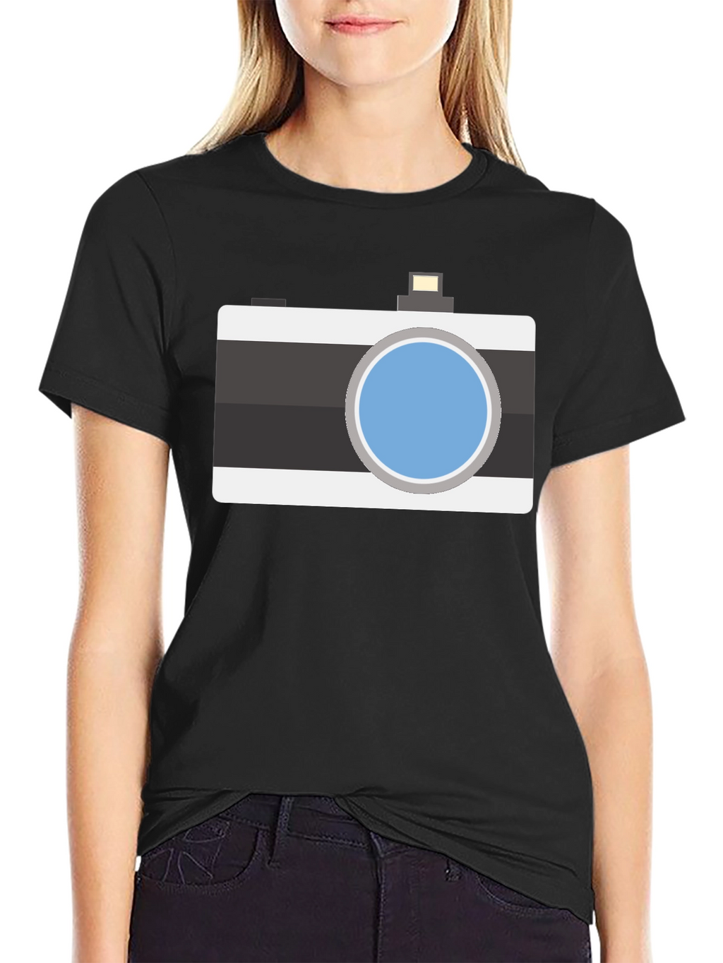 Retro Camera Graphic T-Shirt - Black Cotton Tee
