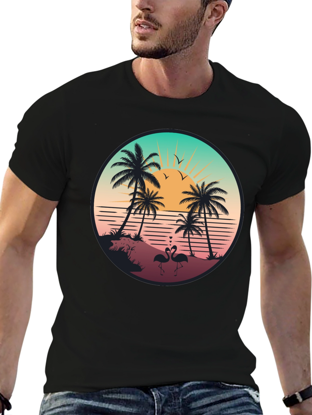 Tropical Sunset Flamingo T-Shirt