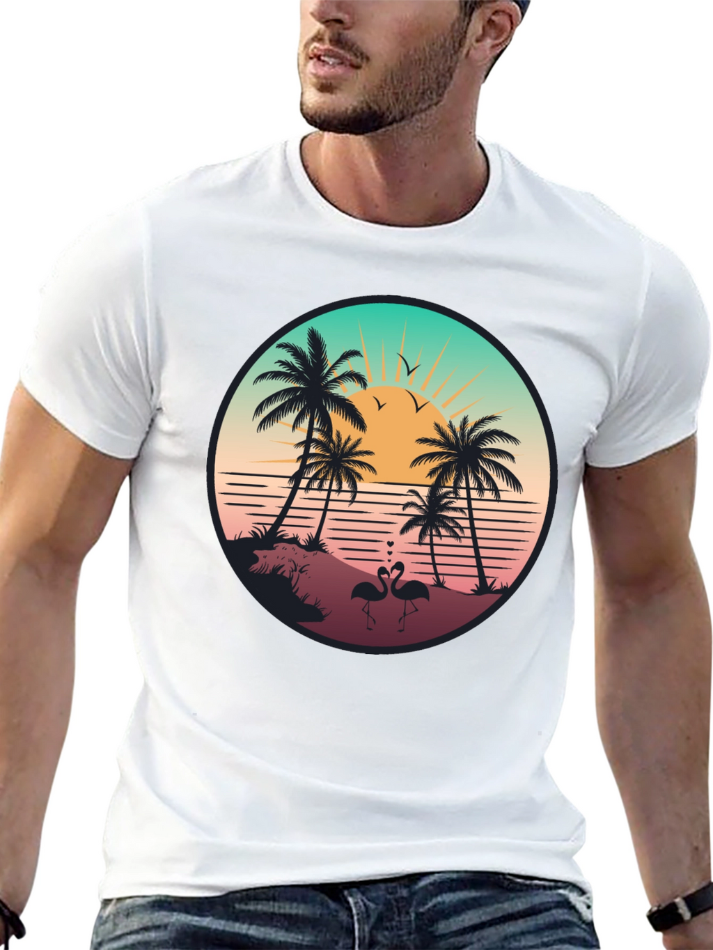 Tropical Sunset Flamingo T-Shirt