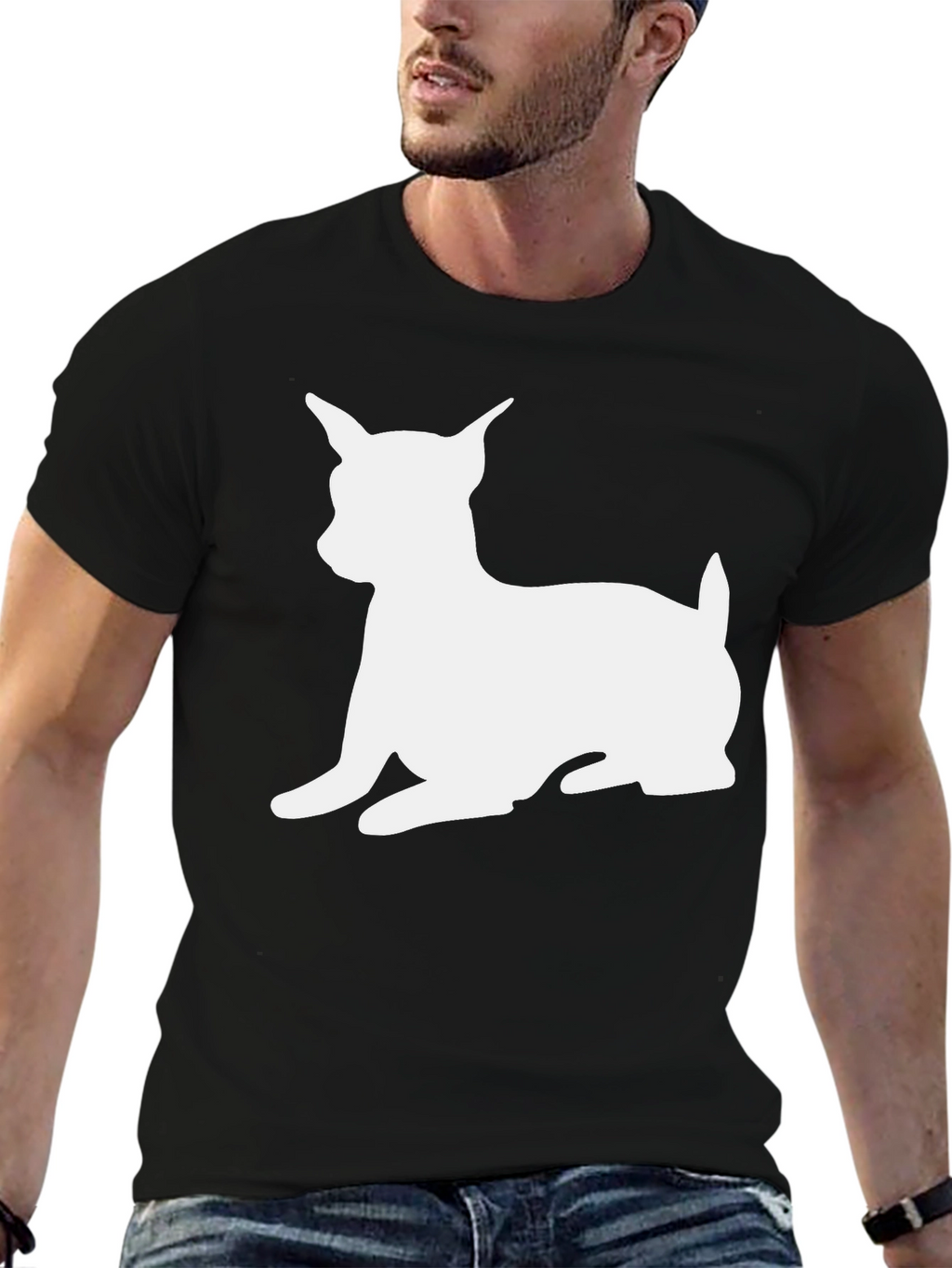 Dog Silhouette Graphic T-Shirt - Black
