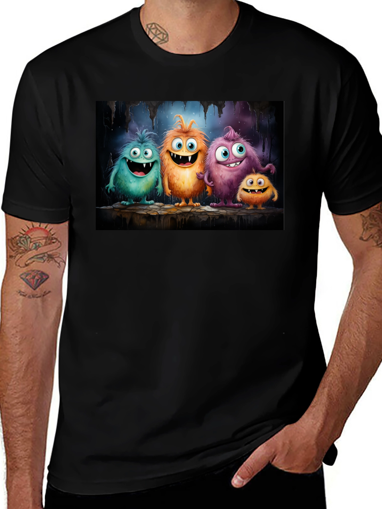 Cartoon Monster T-Shirt - Black