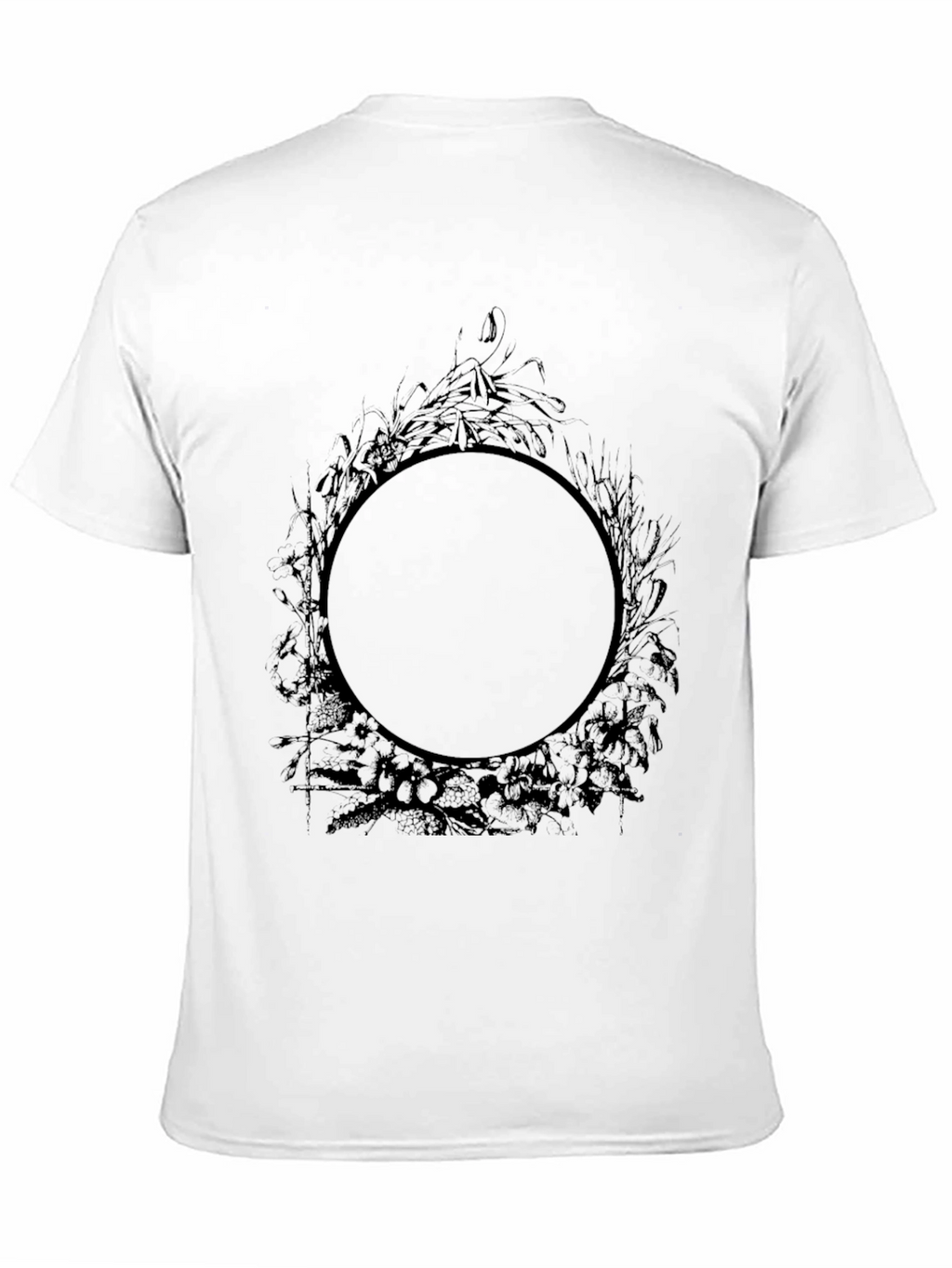 Mens Black Graphic Tee - Circle Floral Design