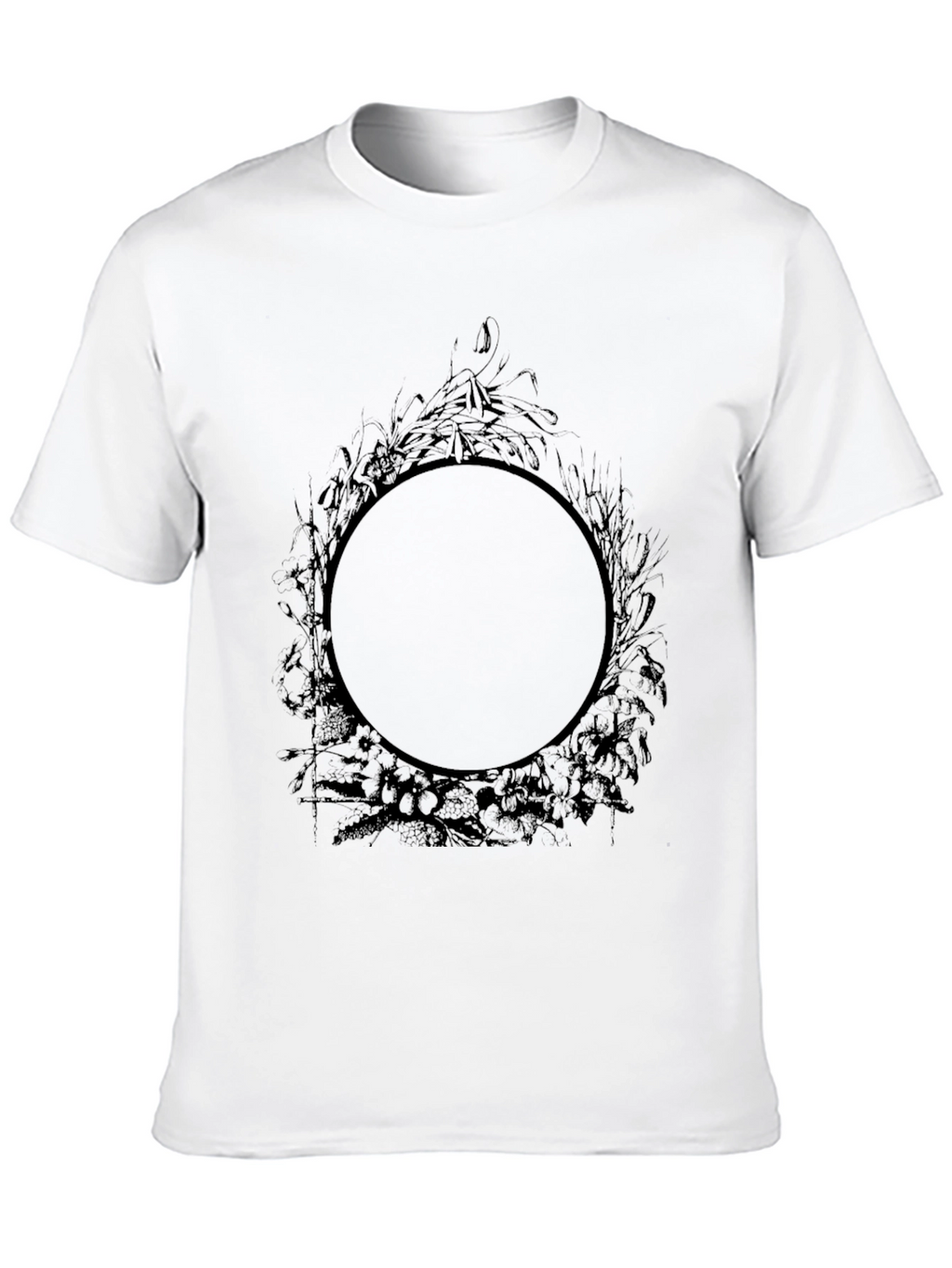 Mens Black Graphic Tee - Circle Floral Design