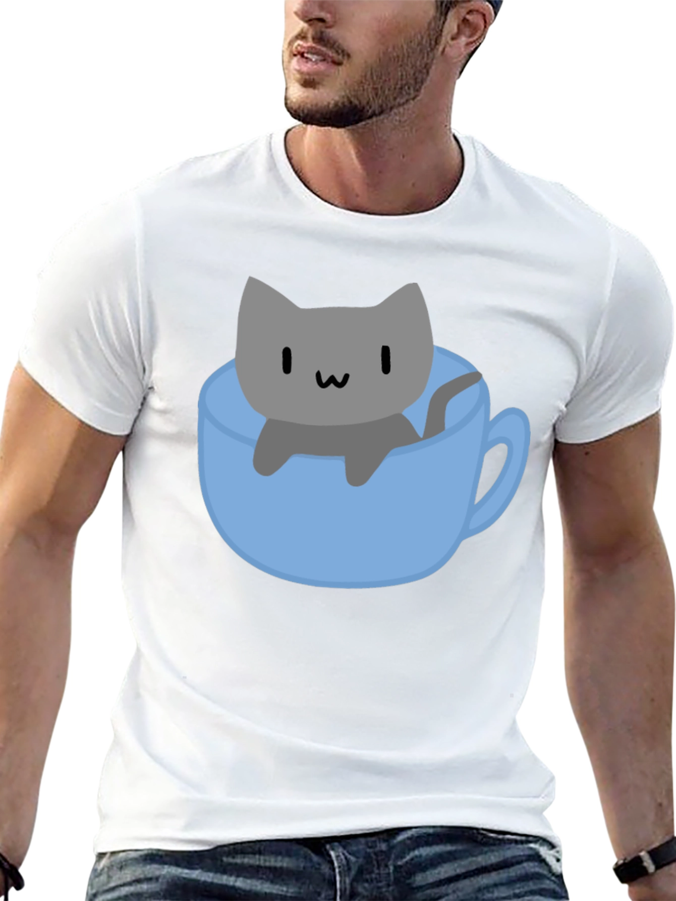 Cute Cat in Cup T-Shirt - Black
