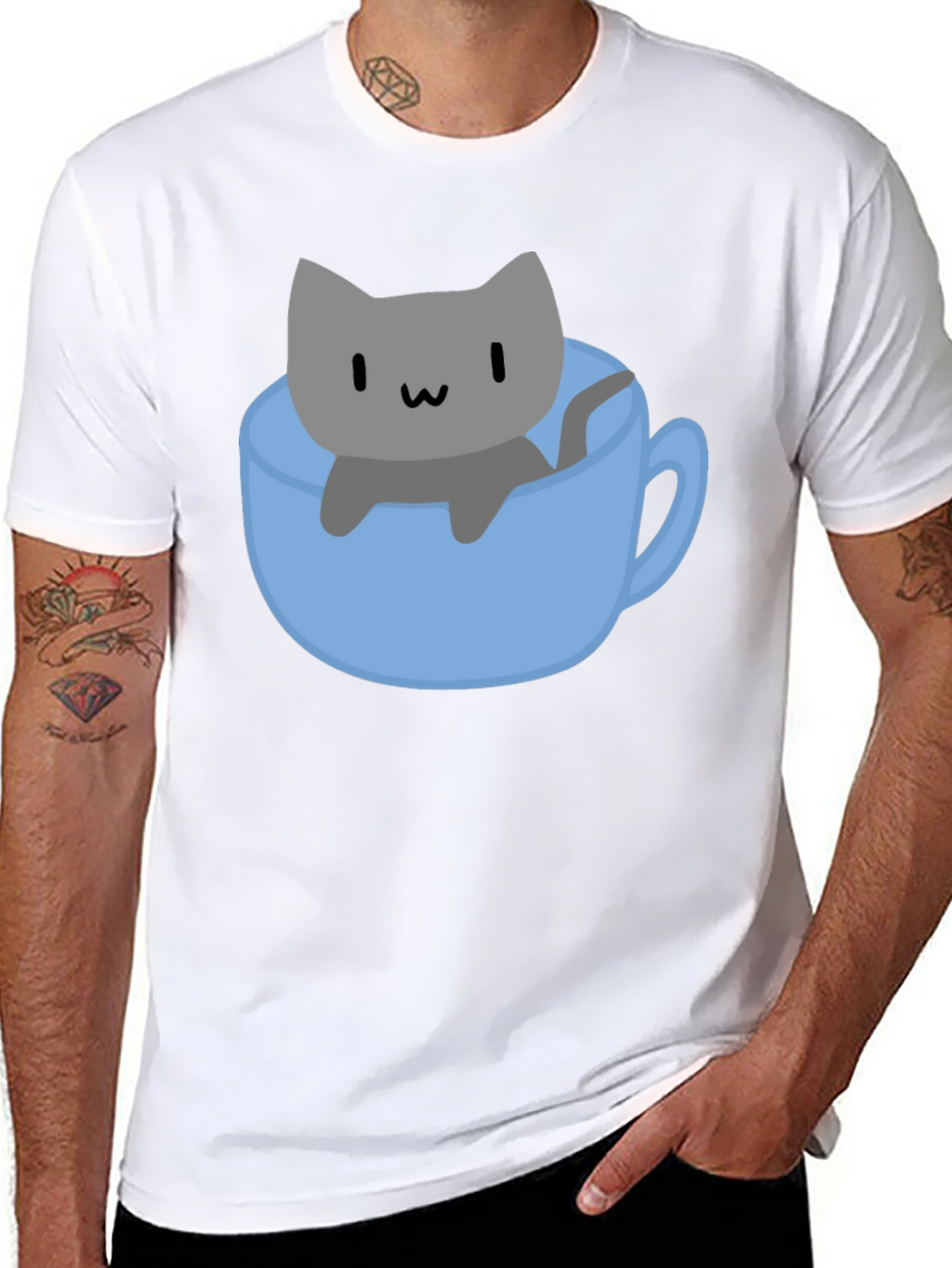 Cute Cat in Cup T-Shirt - Black