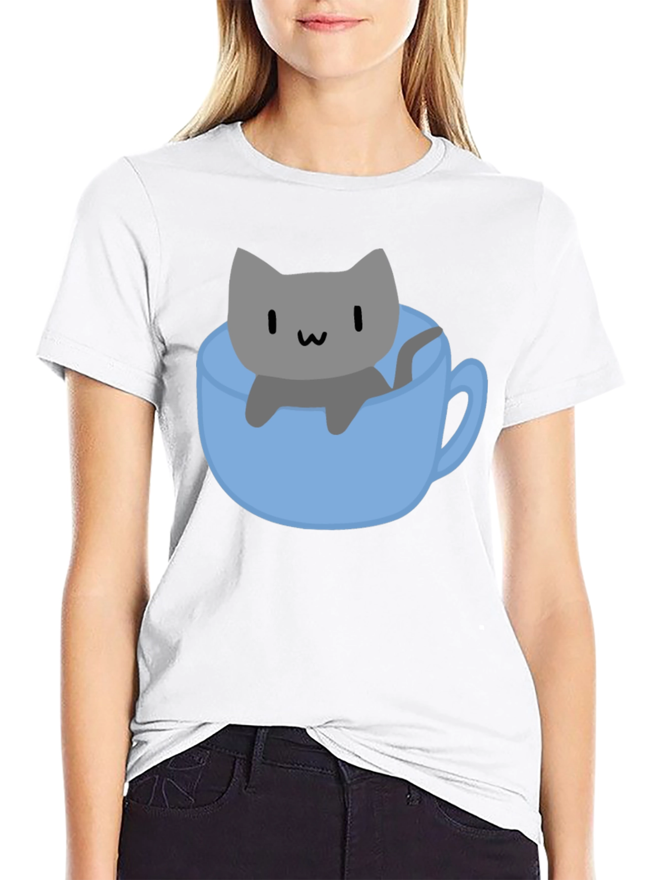 Cute Cat in Cup T-Shirt - Black