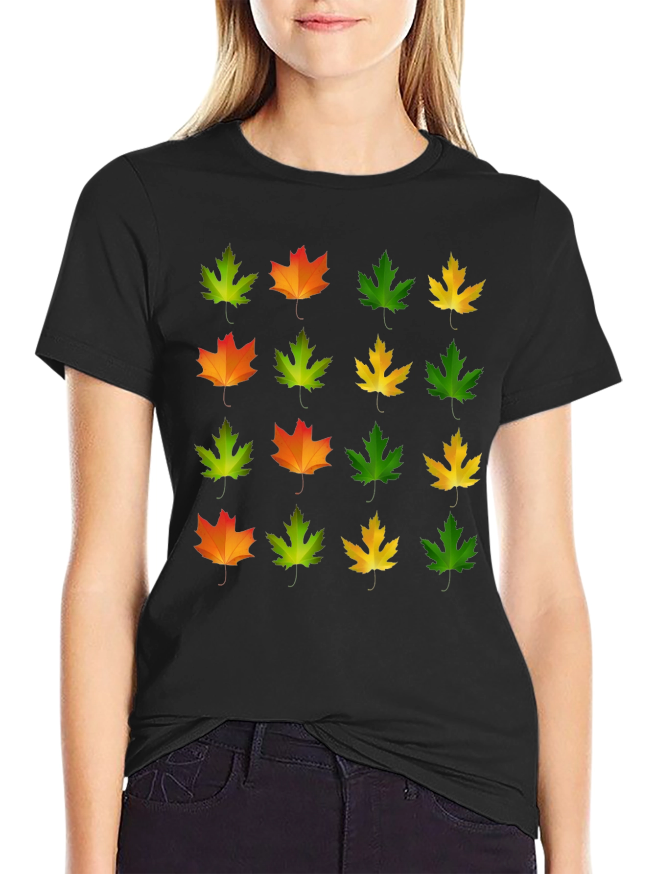 Autumn Leaves Graphic Tee - Black Cotton T-Shirt