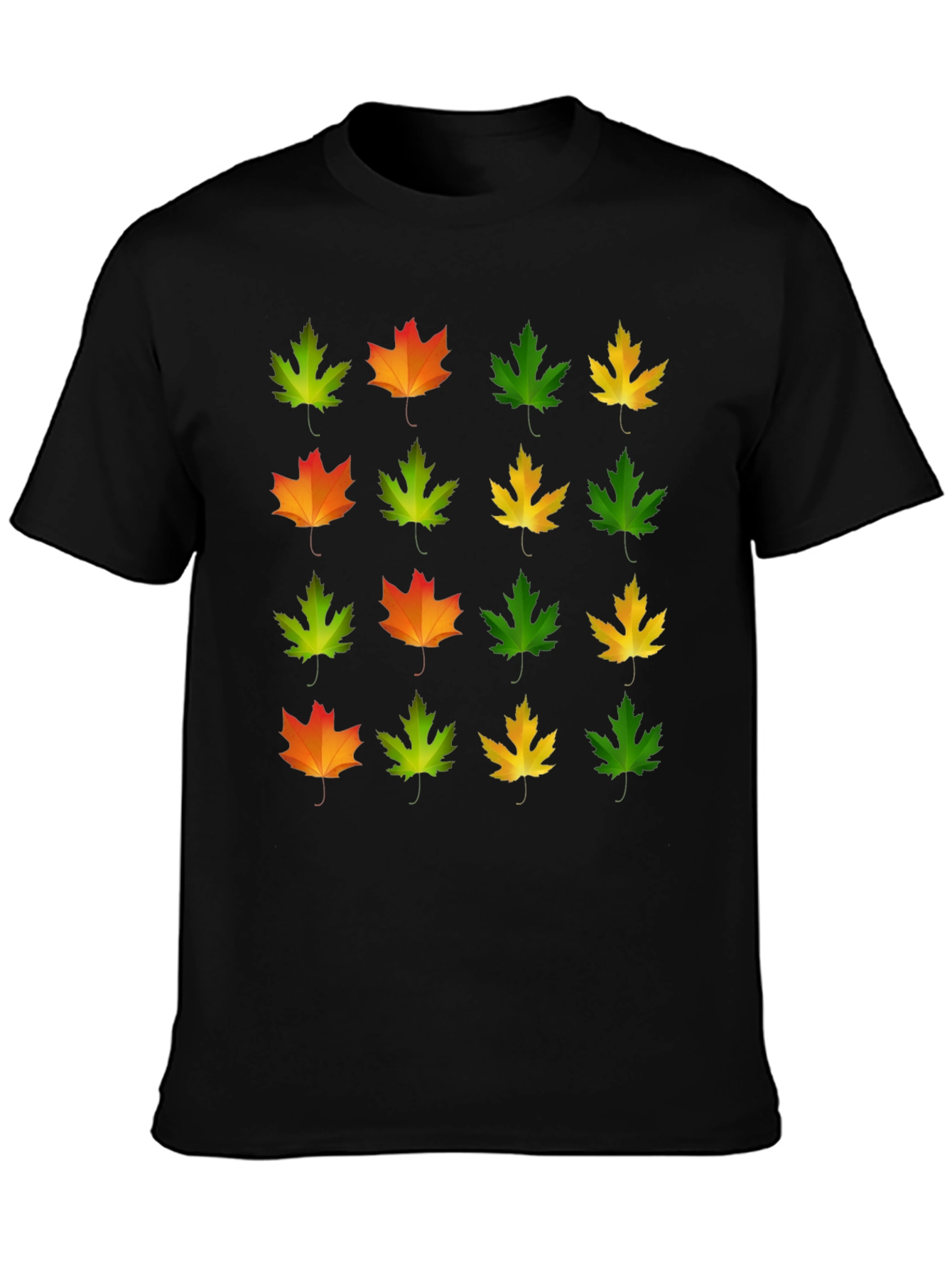 Autumn Leaves Graphic Tee - Black Cotton T-Shirt