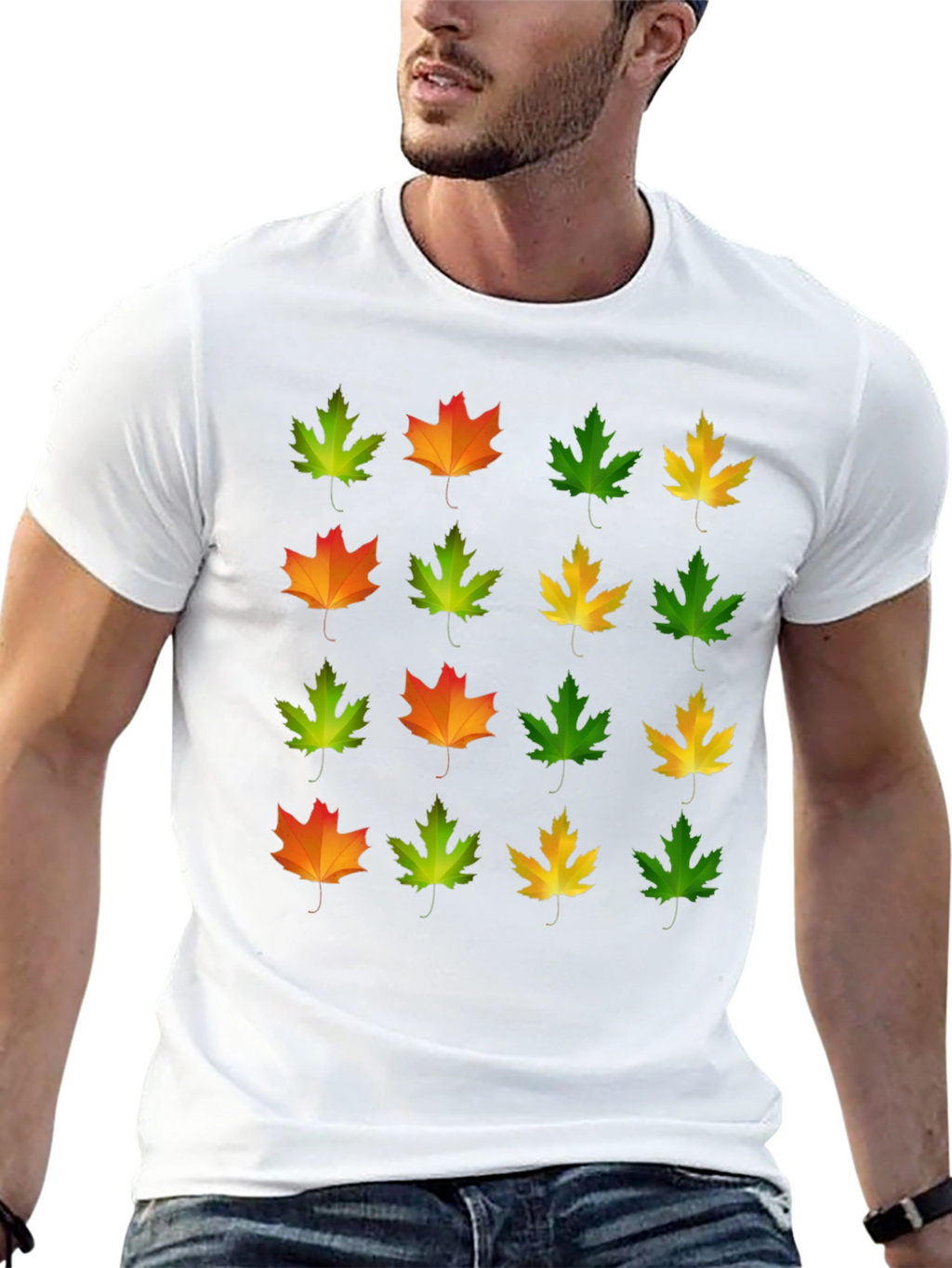 Autumn Leaves Graphic Tee - Black Cotton T-Shirt