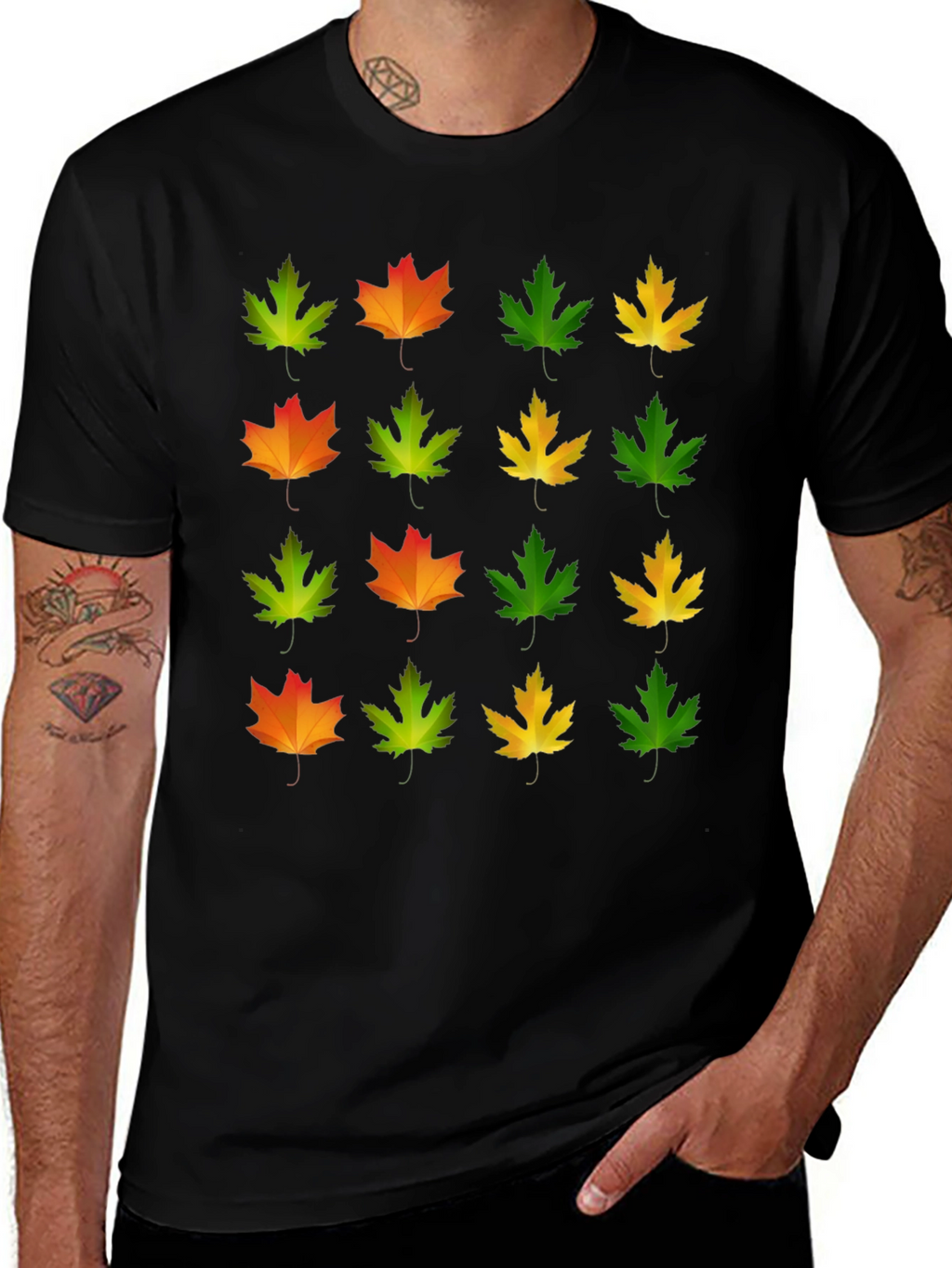 Autumn Leaves Graphic Tee - Black Cotton T-Shirt