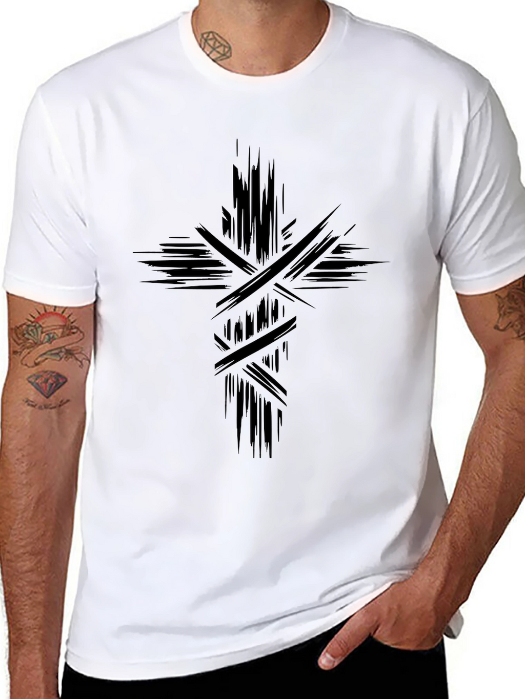 Abstract Cross Graphic Black T-Shirt