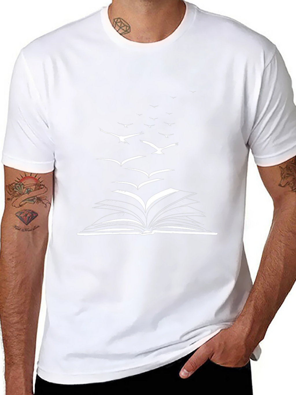 Book & Birds Graphic Tee - Black Cotton Blend