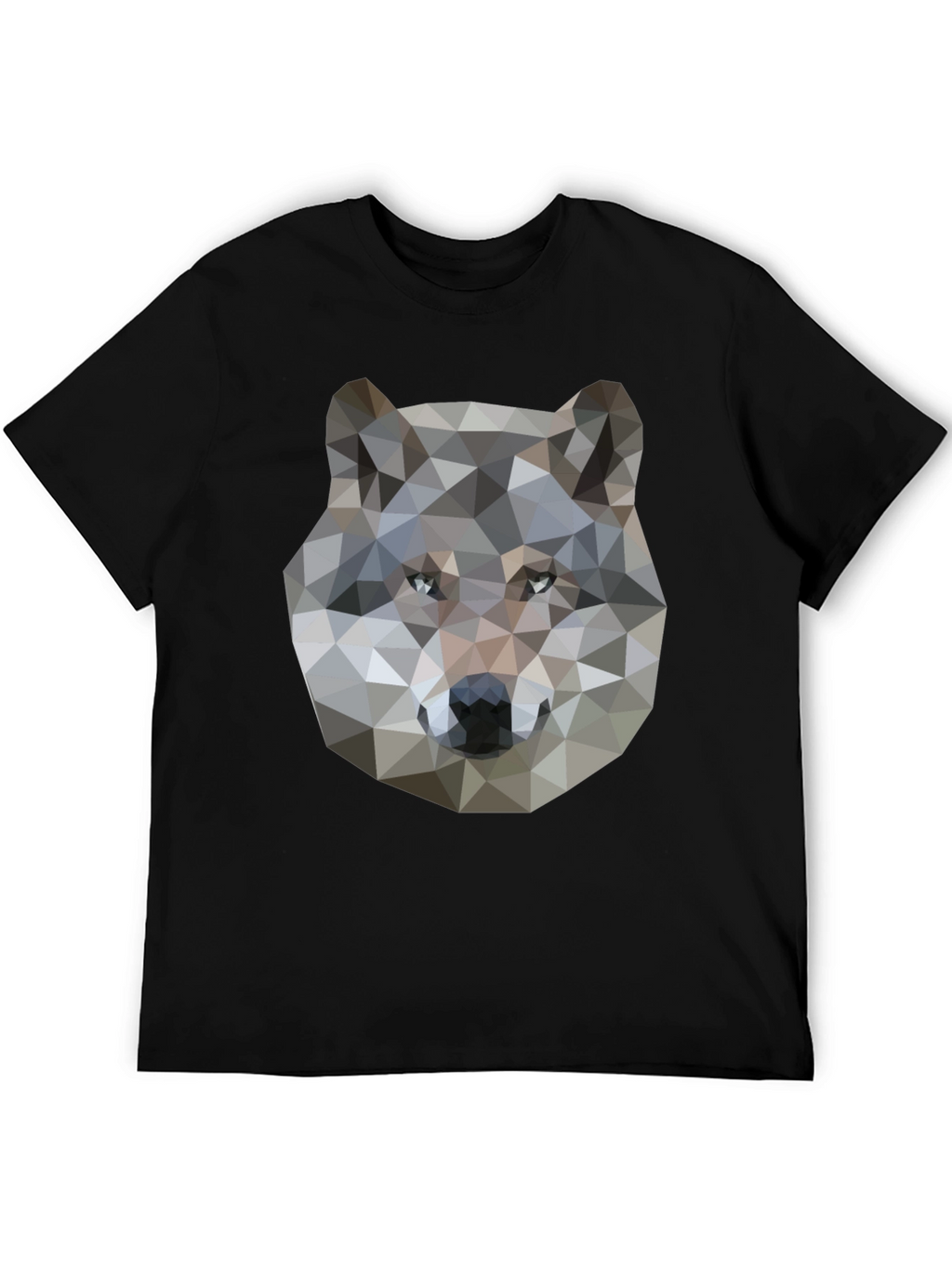 Geometric Wolf Graphic Print Black T-Shirt