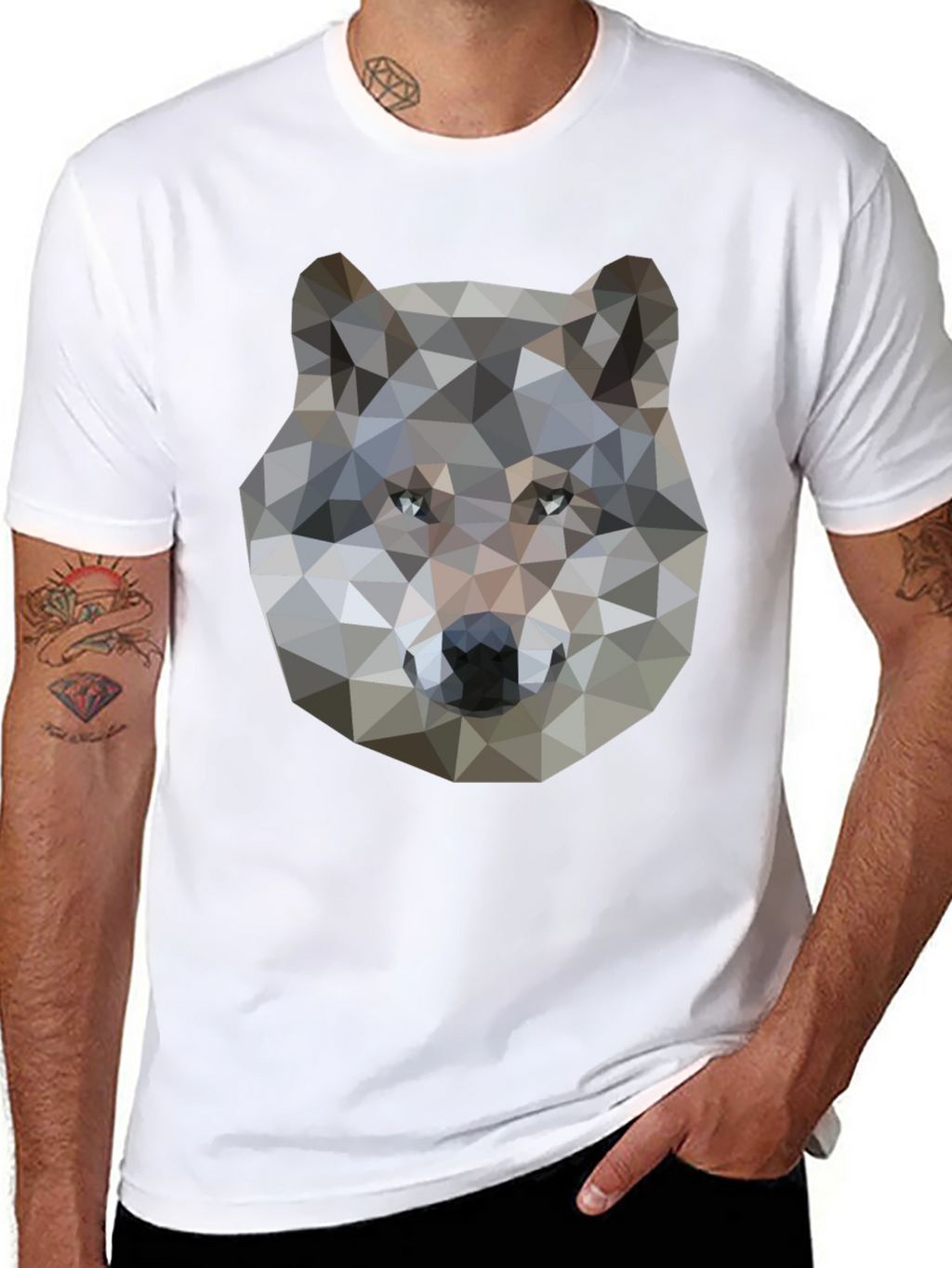 Geometric Wolf Graphic Print Black T-Shirt