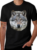 Geometric Wolf Graphic Print Black T-Shirt