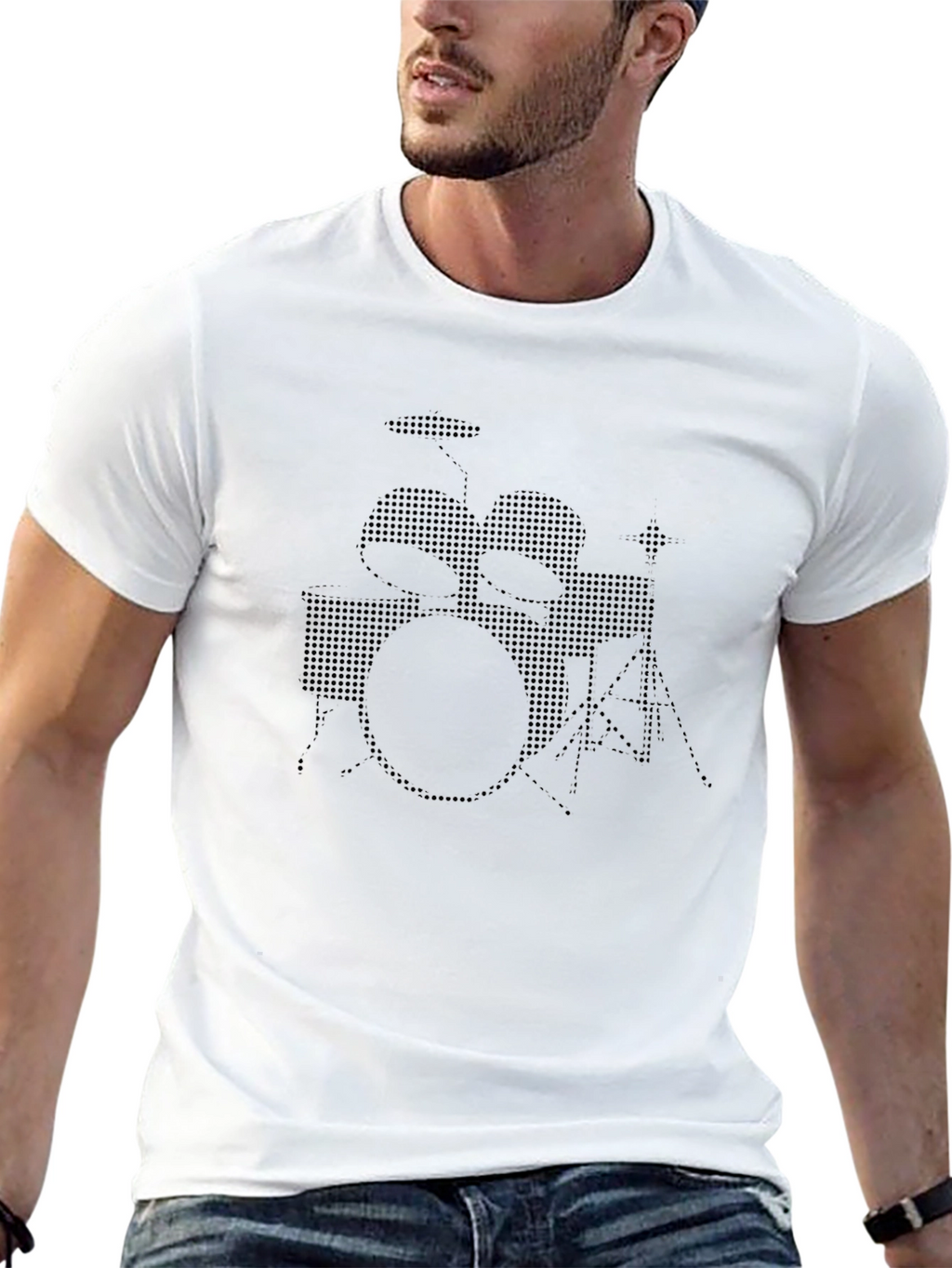 Drum Kit Graphic Print Black T-Shirt