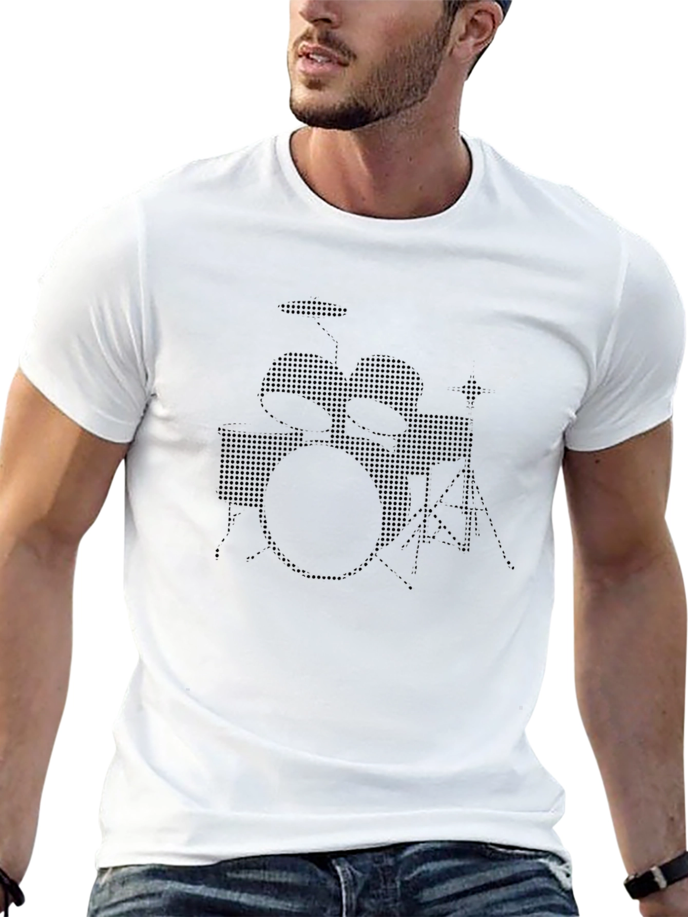 Drum Kit Graphic Print Black T-Shirt
