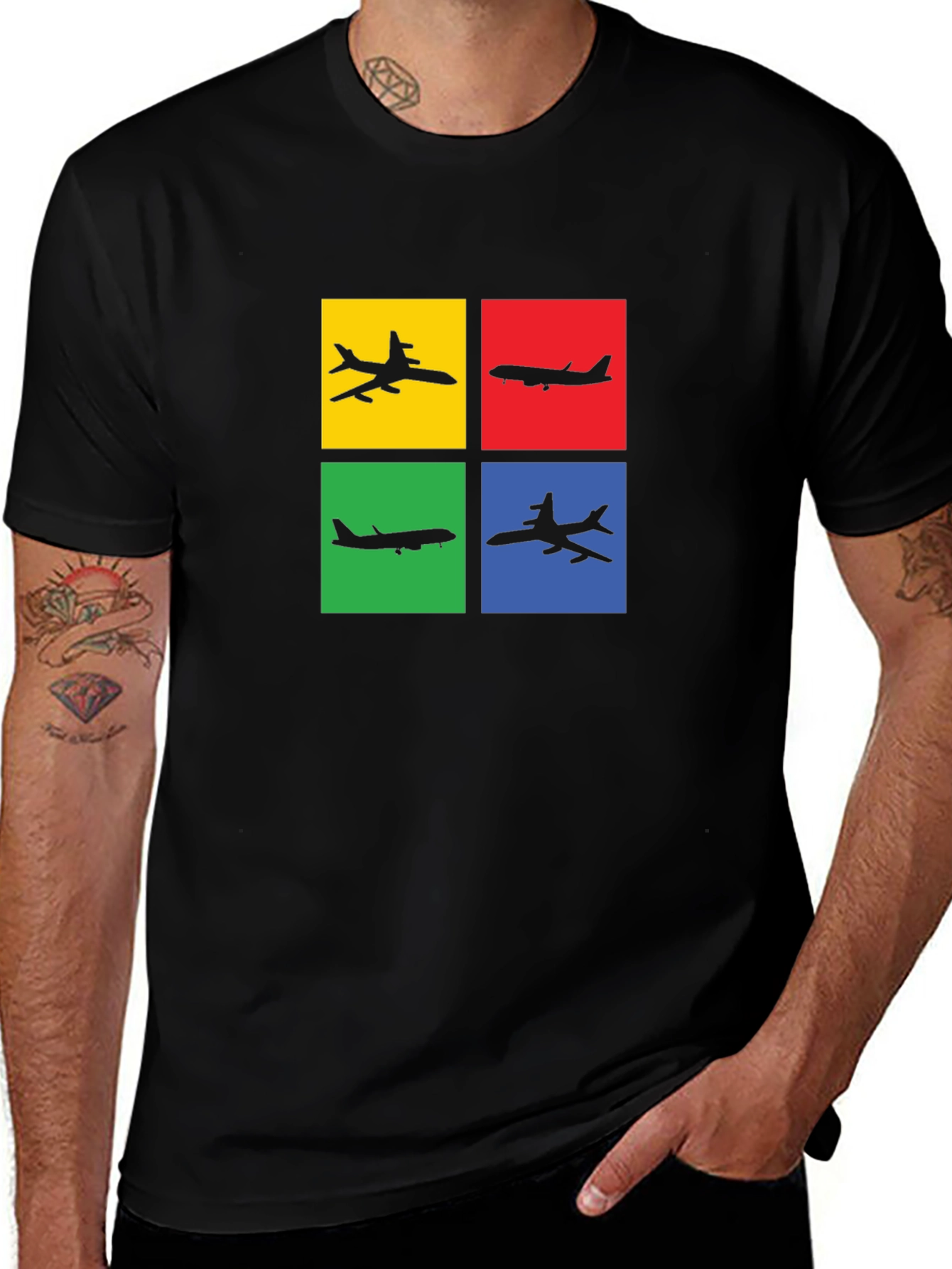 Airplane Silhouette Graphic Tee - Mens Black T-Shirt