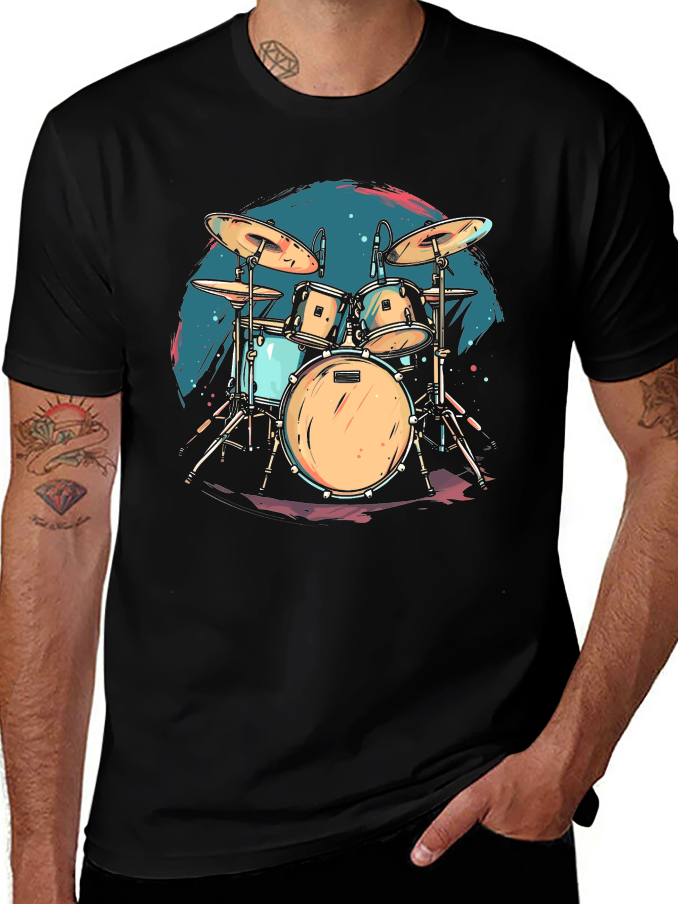 Drum Set Graphic Tee - Rock Music Shirt