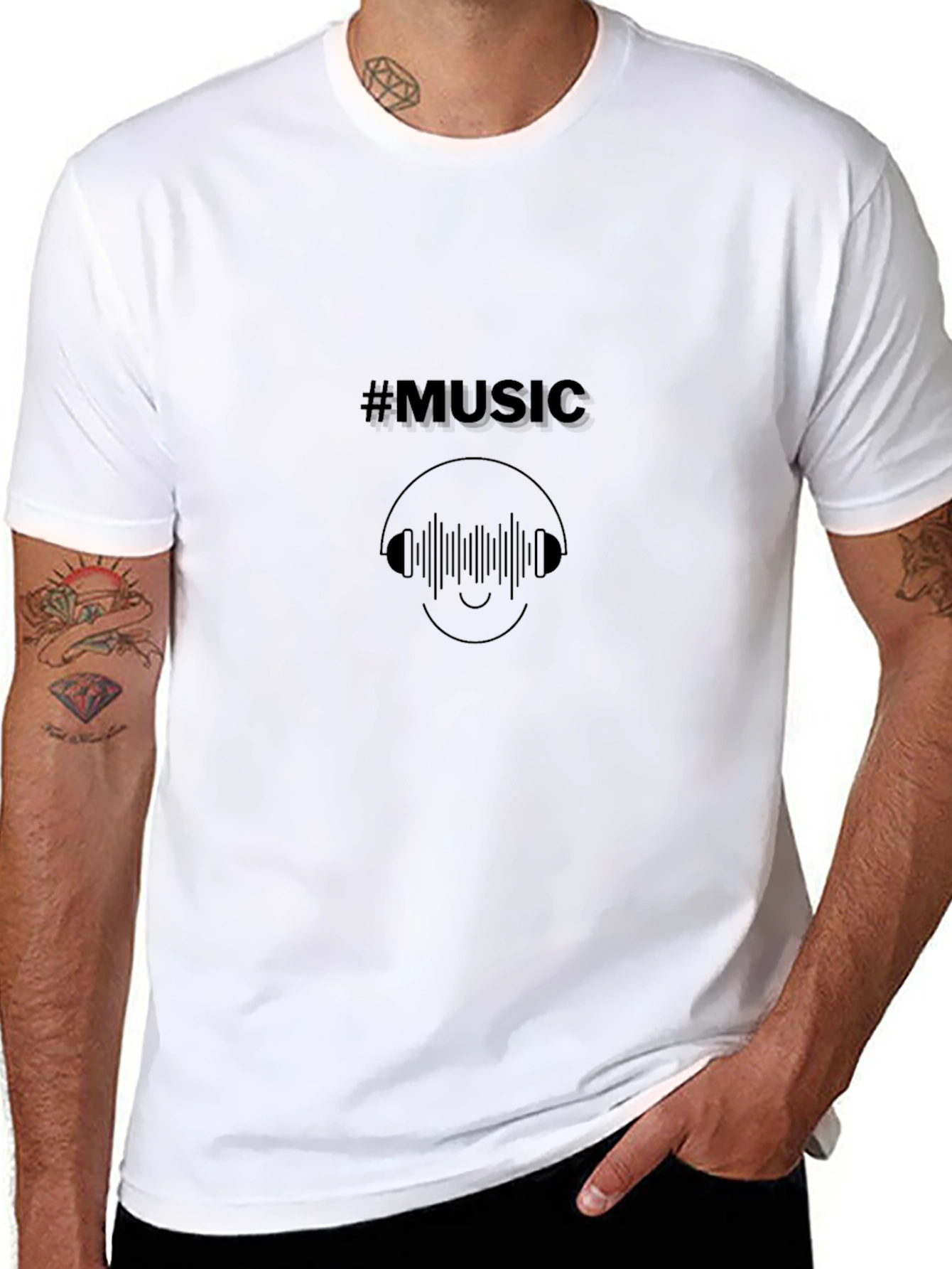 #Music Graphic Print Crew Neck T-Shirt