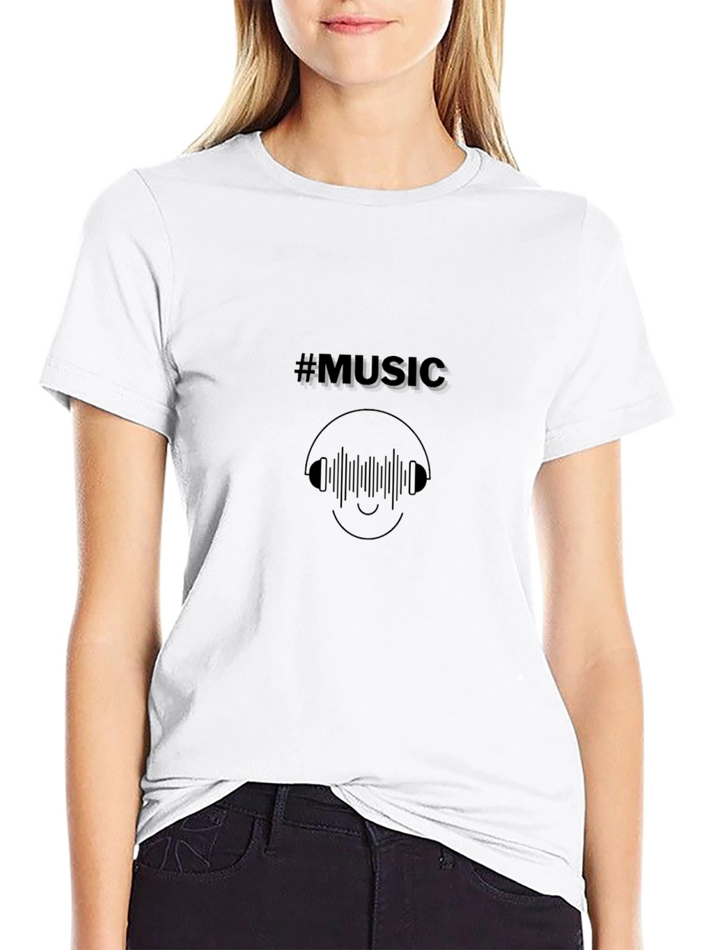 #Music Graphic Print Crew Neck T-Shirt
