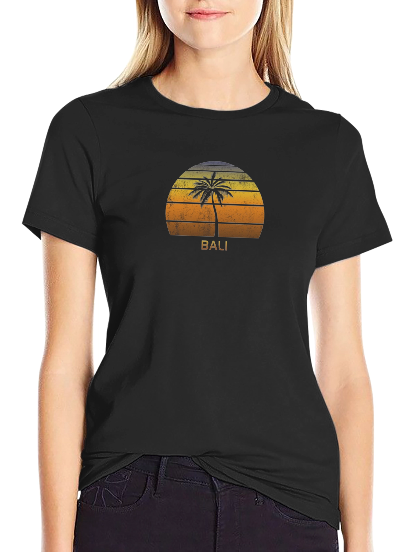Bali Sunset Palm Tree Graphic Tee - Tropical Island Vibes