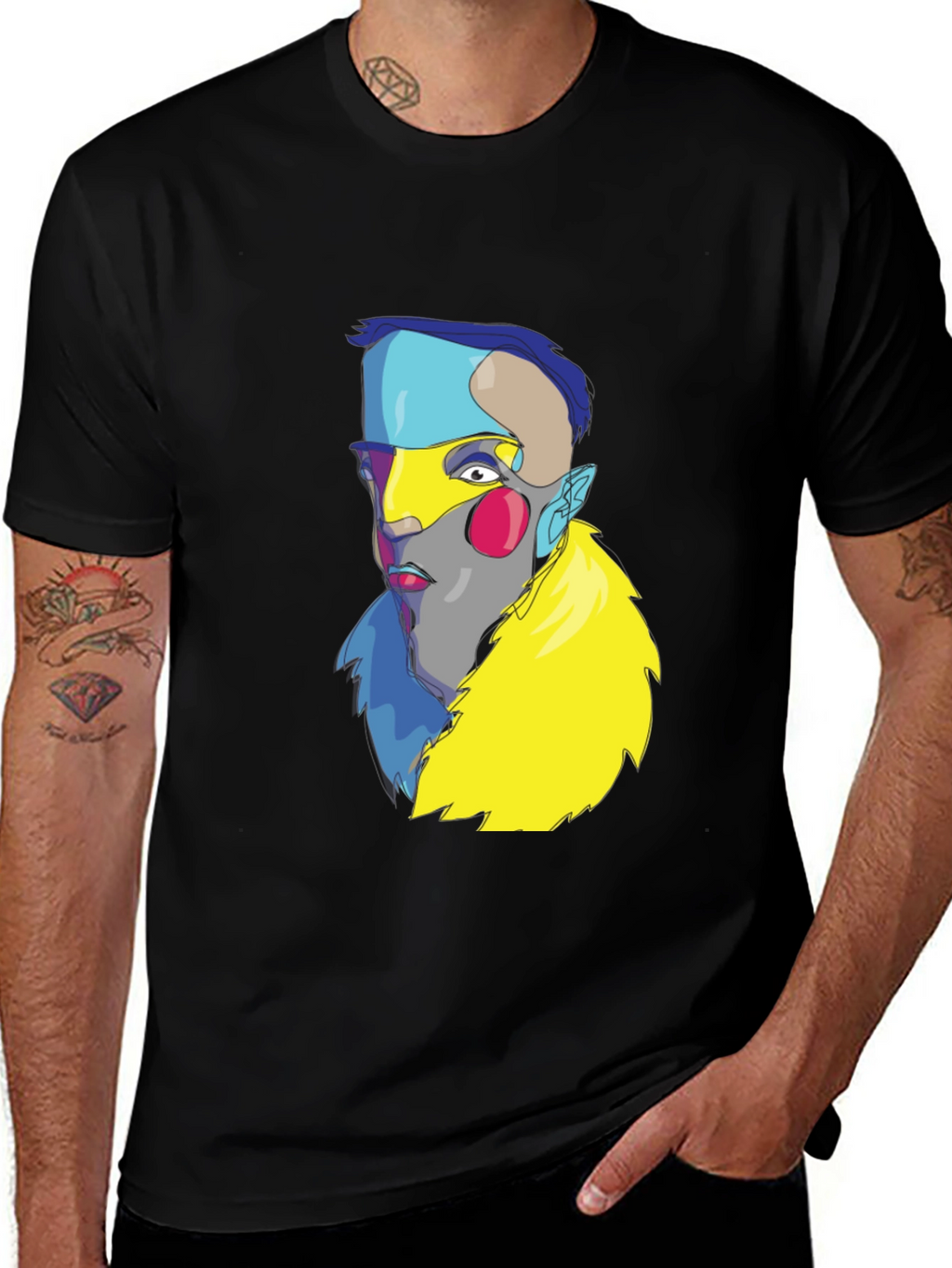 Abstract Art Face Graphic Black T-Shirt