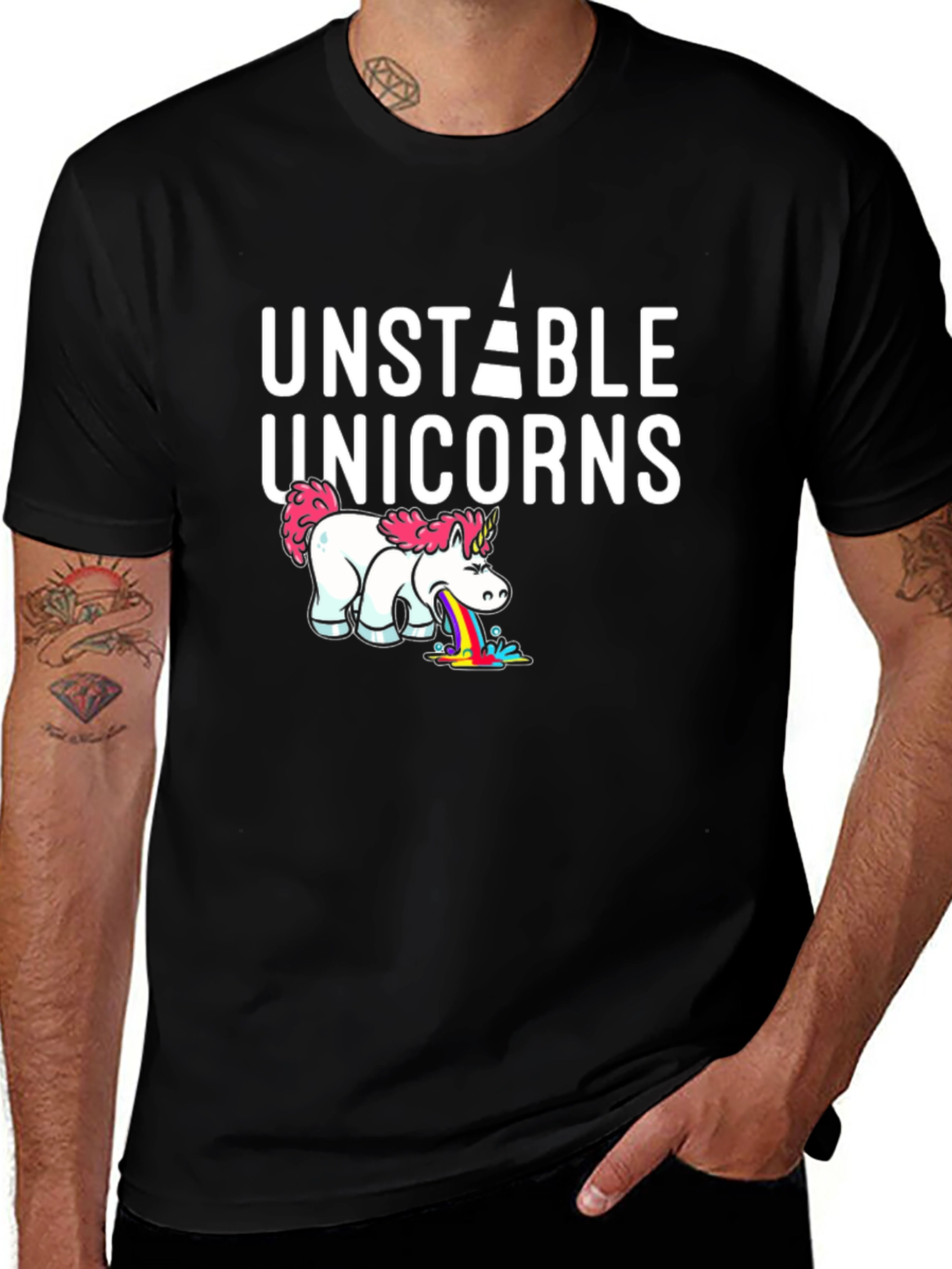 Unstable Unicorns Graphic Tee - Black Cotton Shirt