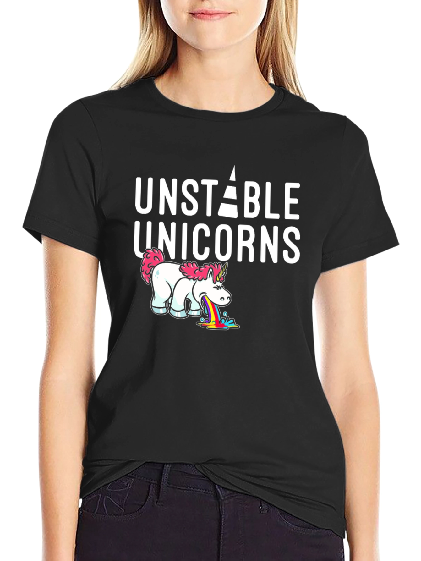 Unstable Unicorns Graphic Tee - Black Cotton Shirt