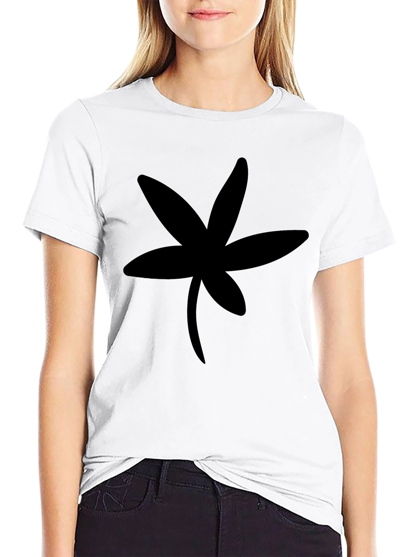 Black T-Shirt with Unique Floral Silhouette