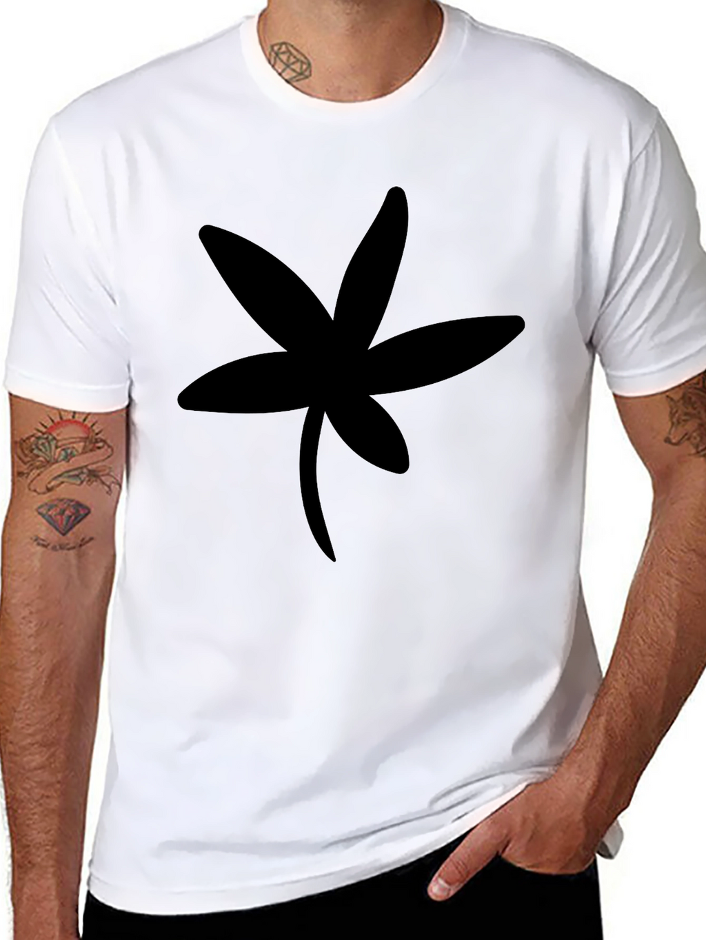 Black T-Shirt with Unique Floral Silhouette