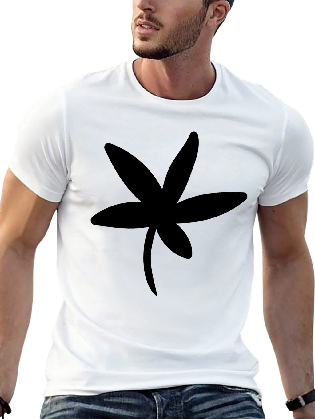 Black T-Shirt with Unique Floral Silhouette
