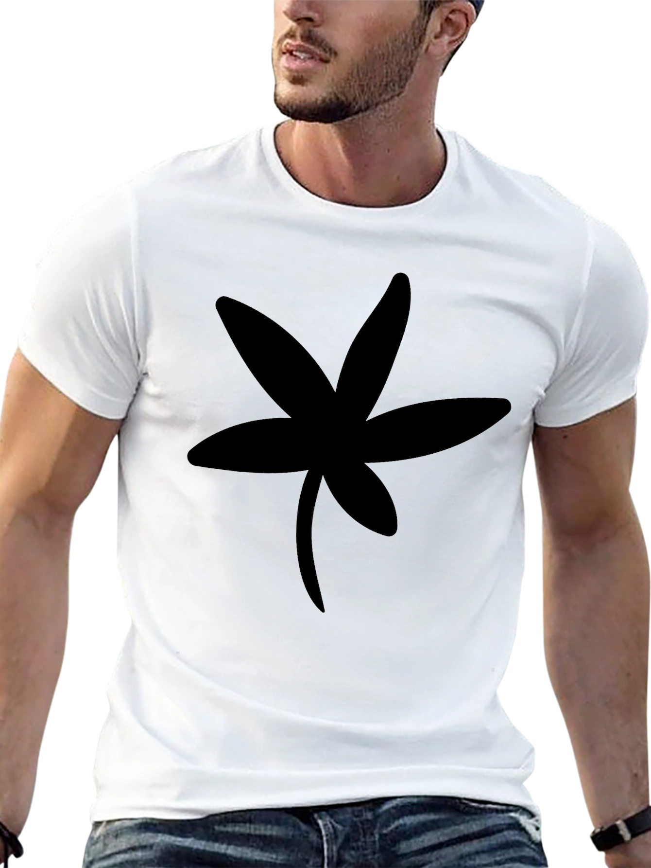 Black T-Shirt with Unique Floral Silhouette