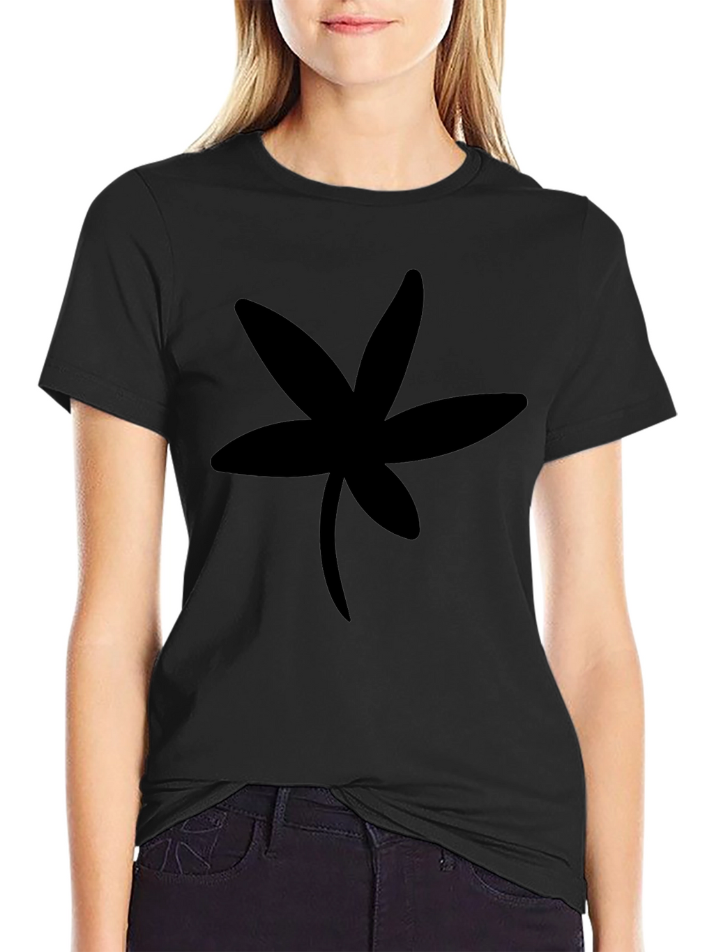 Black T-Shirt with Unique Floral Silhouette