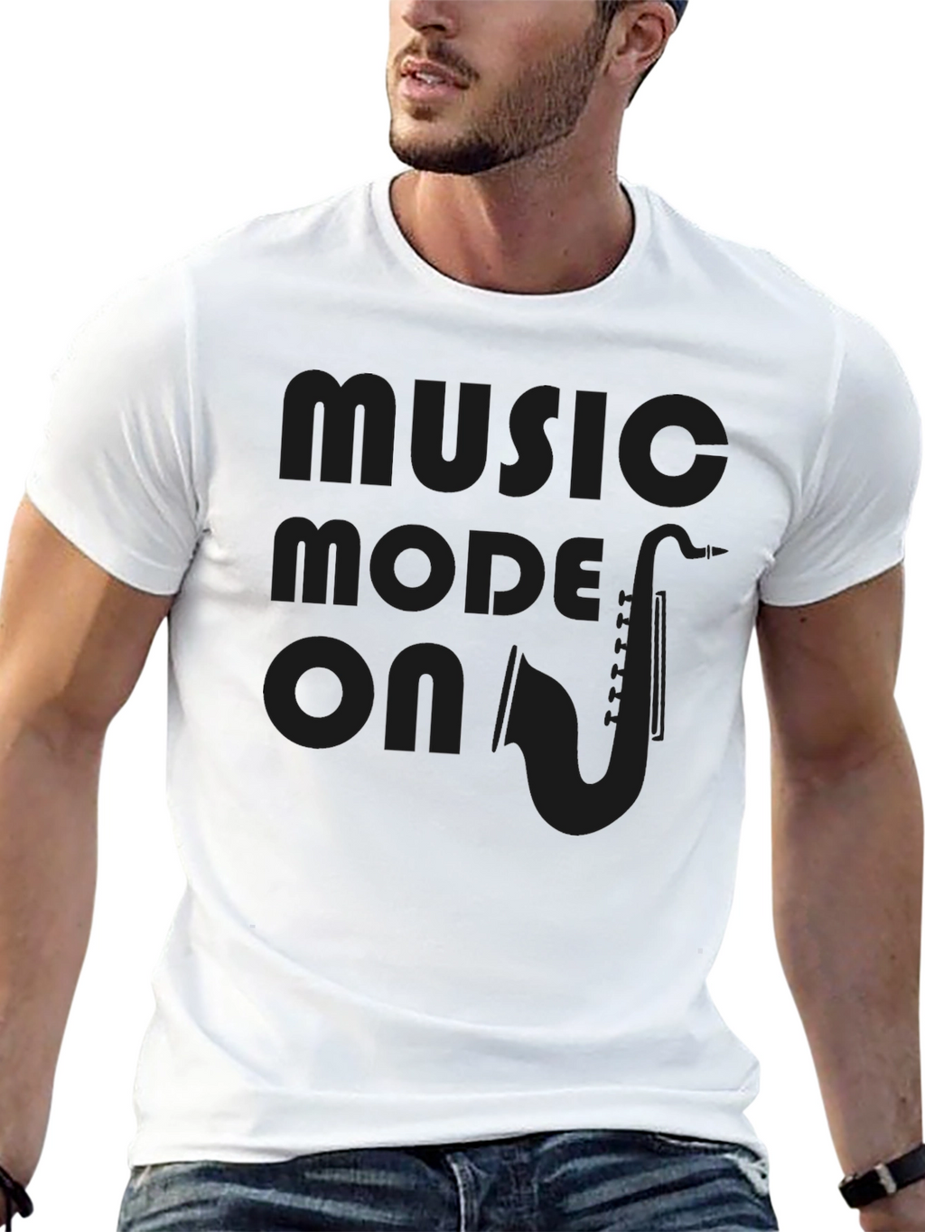 Music Mode On Saxophone Graphic Tee - Black