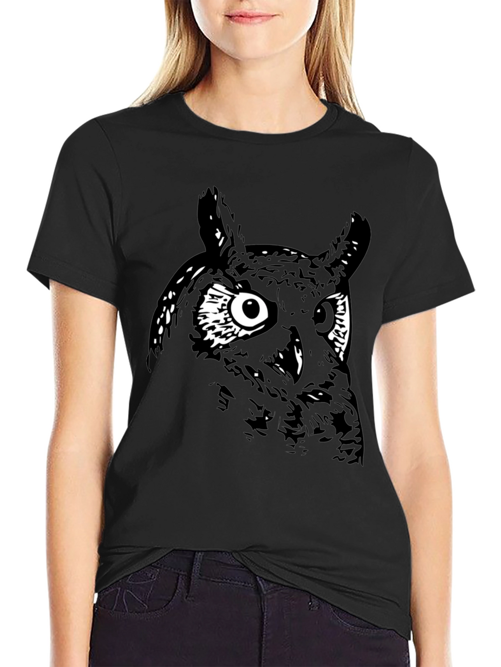 Mens Black Owl Graphic Tee