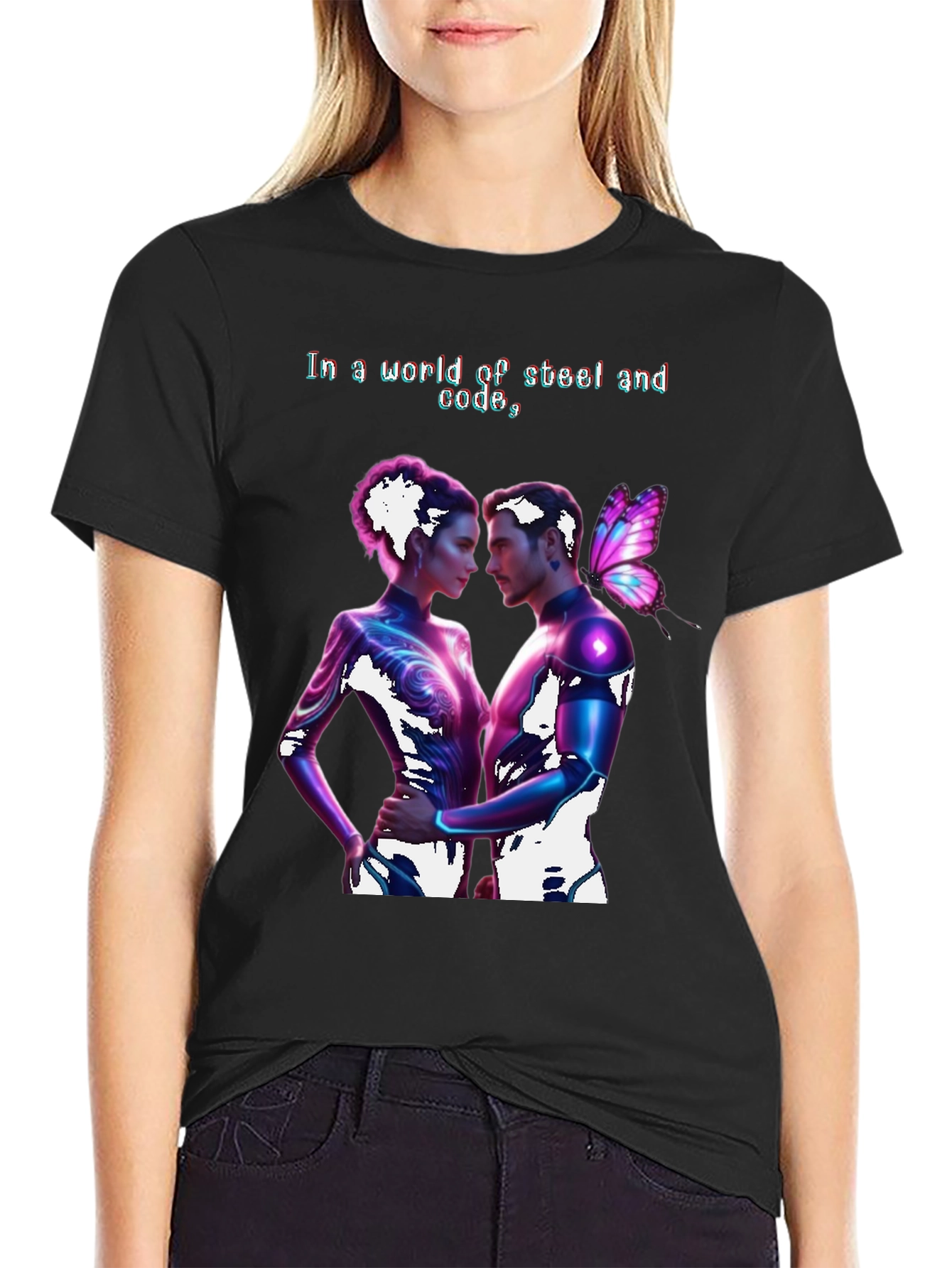 Cyberpunk Romance Tee - Steel & Code World