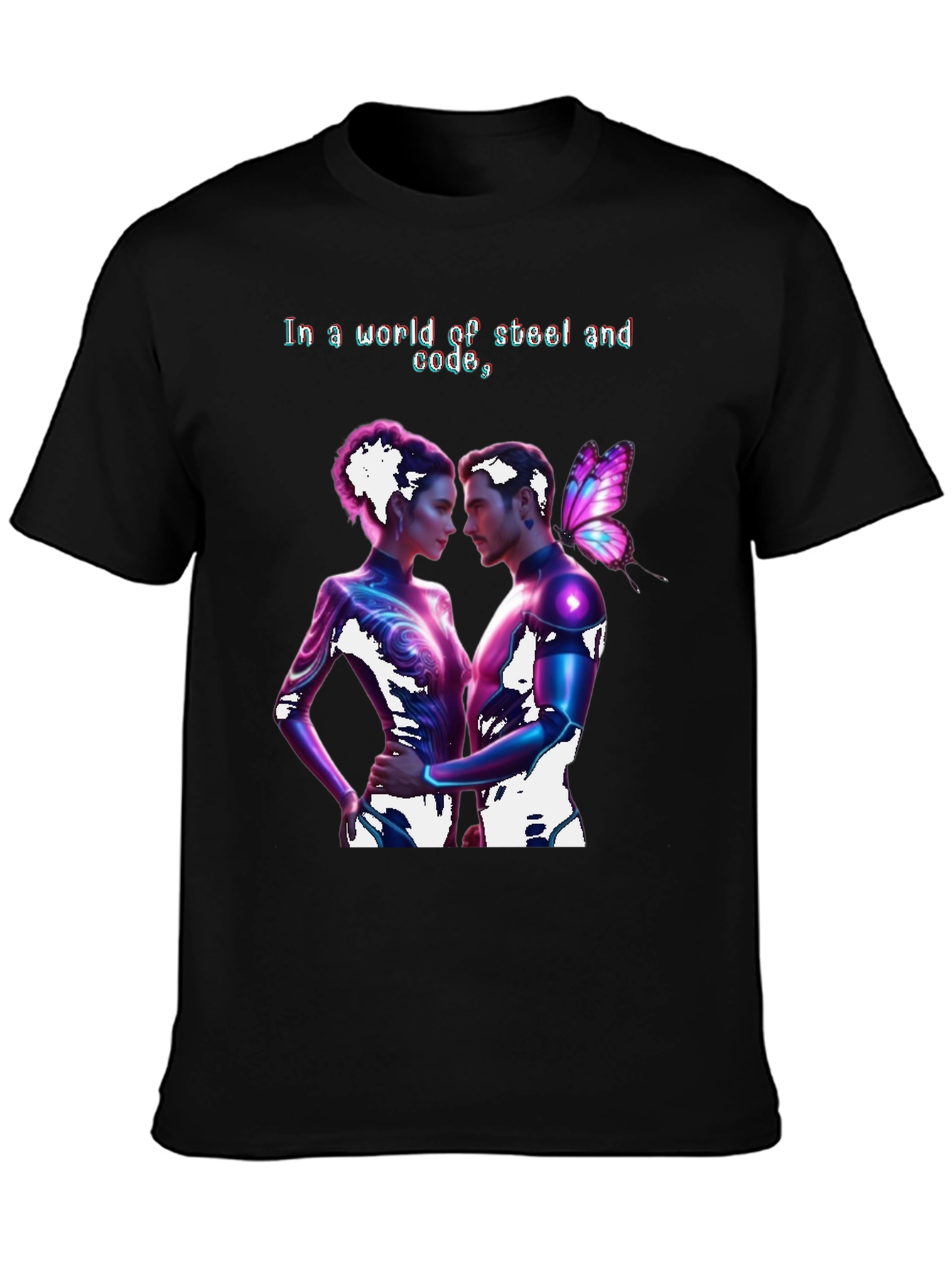 Cyberpunk Romance Tee - Steel & Code World