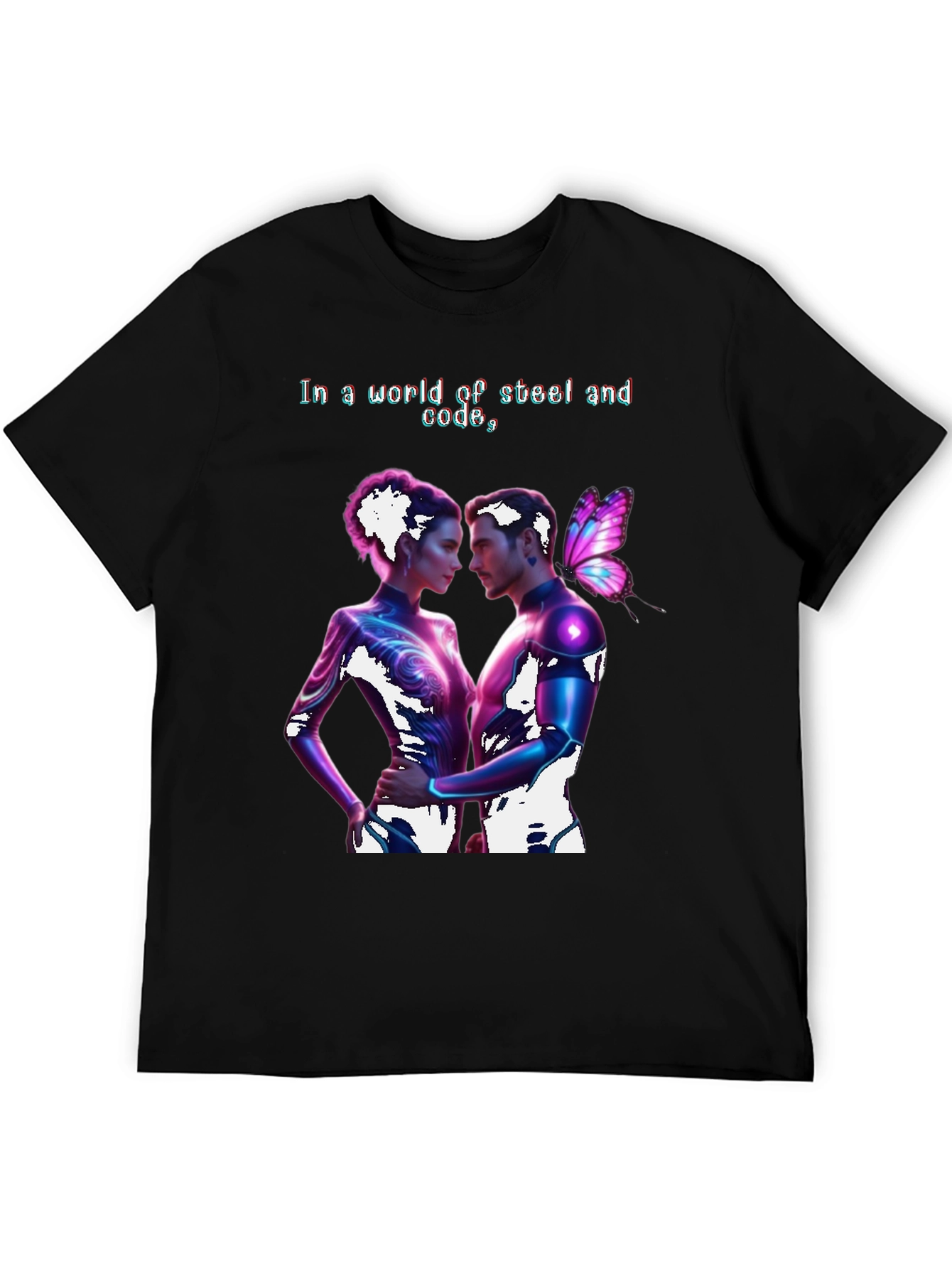 Cyberpunk Romance Tee - Steel & Code World